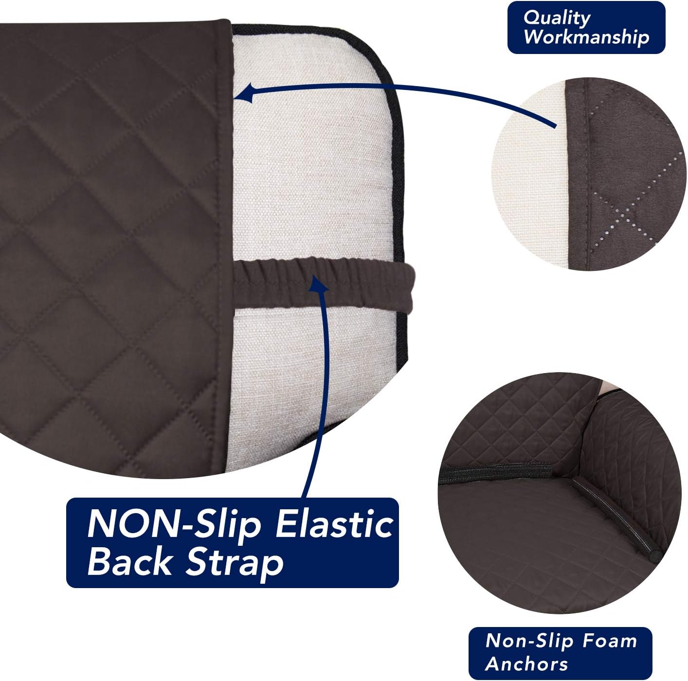 PureFit Reversible Quilted Sofa Cover, Water Resistant Slipcover Furniture Protector, Washable Couch Cover with Non Slip and Elastic Straps for Kids, Pets (Chair, Chocolate/Chocolate)