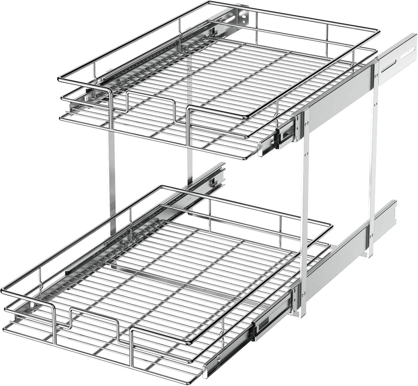 LOVMOR 2 Tier Individual Pull Out Cabinet Organizer 14" W x 18" D, Slide Out Kitchen Cabinet Storage Sliding Shelves