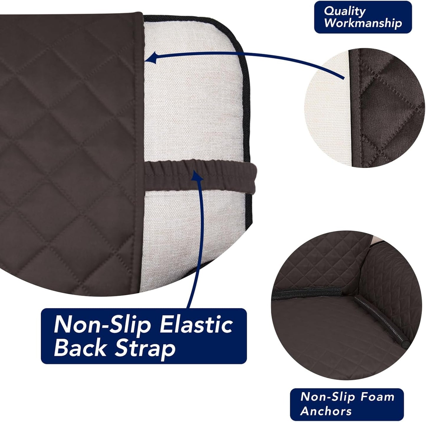 PureFit Reversible Quilted Sofa Cover, Water Resistant Slipcover Furniture Protector, Washable Couch Cover with Non Slip and Elastic Straps for Kids, Dogs, Pets (Oversized Chair, Chocolate/Beige)
