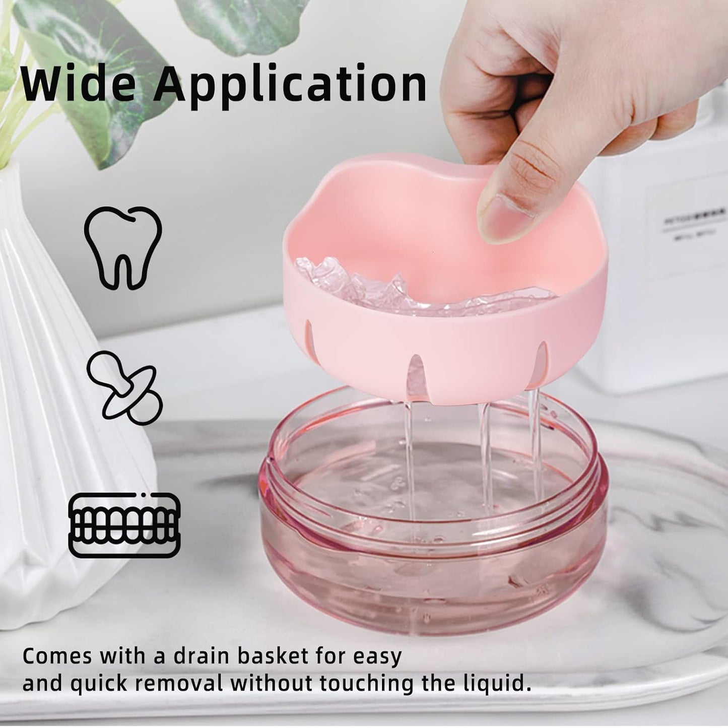 Leak Proof Denture Cup Kit Portable Retainer Case Perfect for Travel, Denture Case Container Cleaning Care for Dentures Aligner Mouth Guard with Denture Brush,Strainer, Removal Tool and Mirror