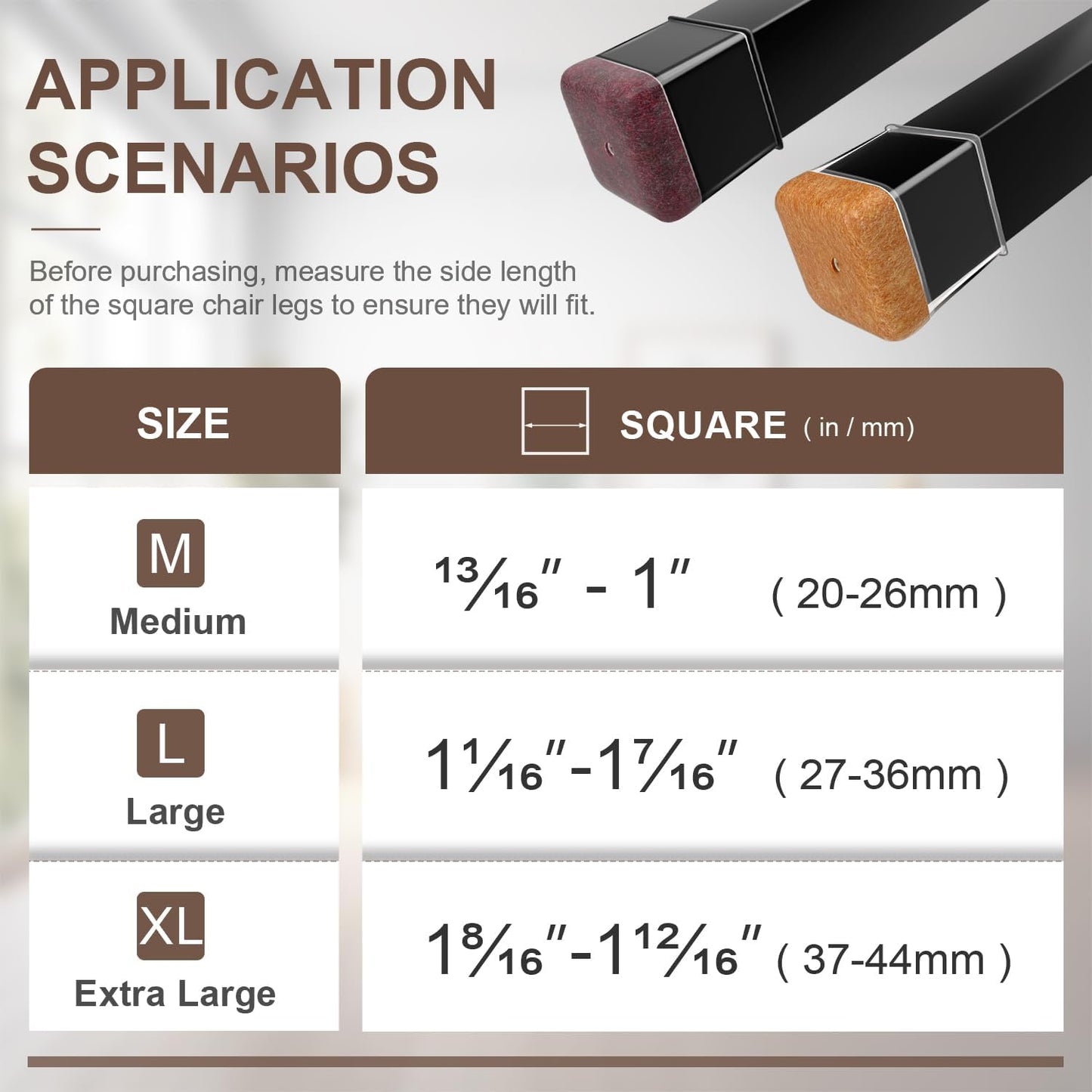 20 Pcs Chair Leg Floor Protectors for Hardwood Floors, Black Rubber Furniture Sliders with Felt, Silicone Furniture Leg Caps Covers (Fit Square Diameter:0.81" to 1")