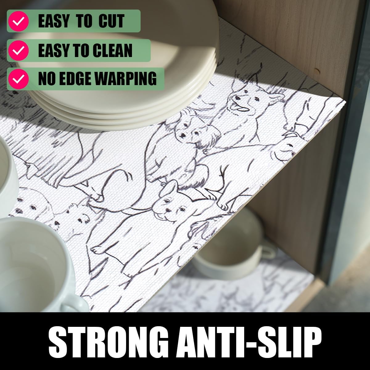 Animal Shelf and Drawer Liner for Cabinets, 12IN x 20FT Non-Adhesive and Strong Non-Slip Dog Shelf Cabinet Drawer Liners for Kitchen, Waterproof Cupboard Liners,Easy to Clean