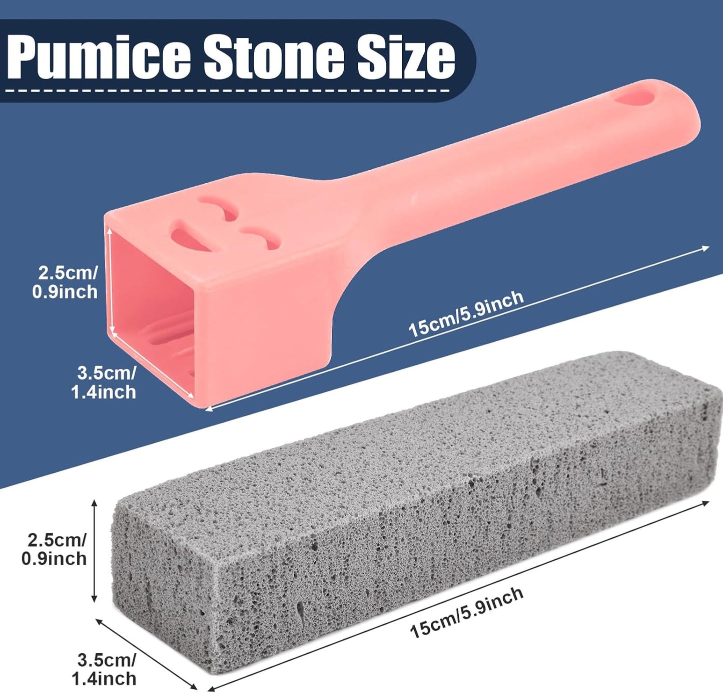 Navona 10 Pack Pumice Stone Scouring Sticks with 2 Universal Handles, Grey Pumice Stone Cleaner for Cleaning Toilets, Bathrooms, Kitchens, Spas and Pools