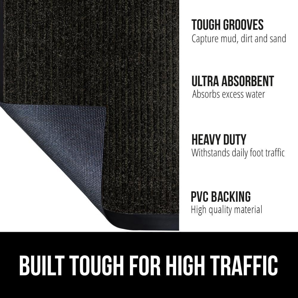 GORILLA GRIP Traffic Guard Door Mat, 2 Pack, Heavy Duty Waterproof Doormat, Commercial Office Space Welcome Mats, Stain and Fade Resistant, Low Profile, Strong Rubber Backing, 29x17, Jet Black