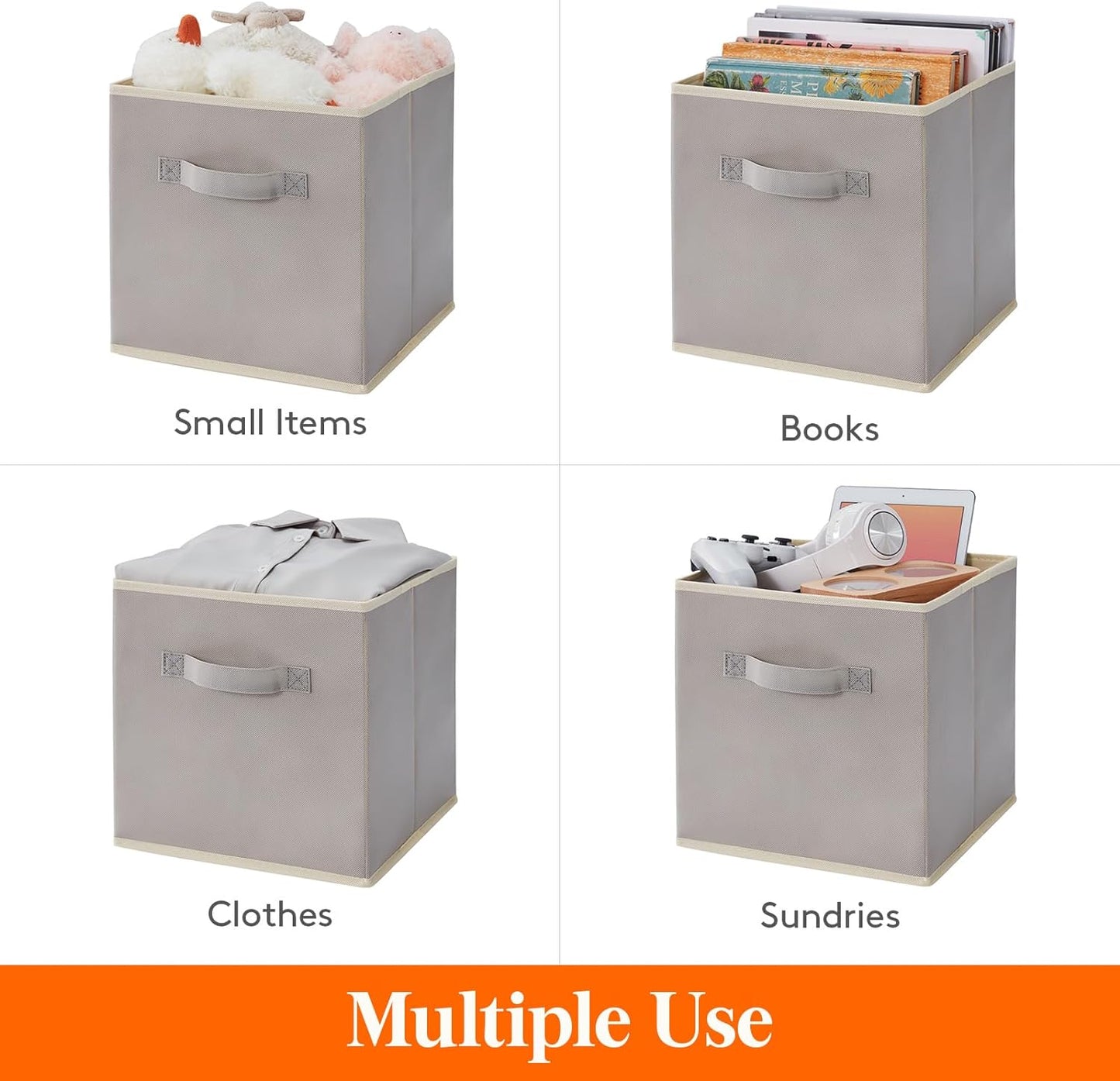 Lifewit 13 Inch Cube Storage Bins, 8 Packs Storage Cubes Foldable Decorative Fabric Storage Baskets for Organizing Home Organizers with Handles for Shelves, Closet, Light Gray