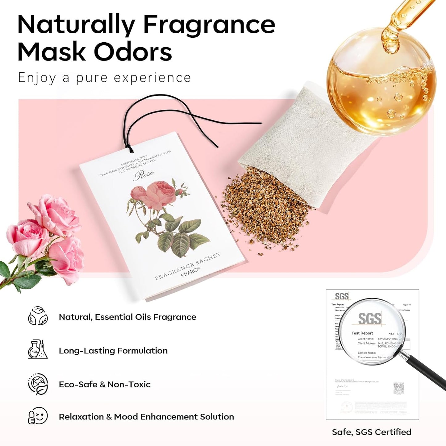 MYARO 12 Pcs Rose Sachets Deodorizer Room Air Freshener Long Lasting Home Odor Eliminating for Drawer Closet Storage