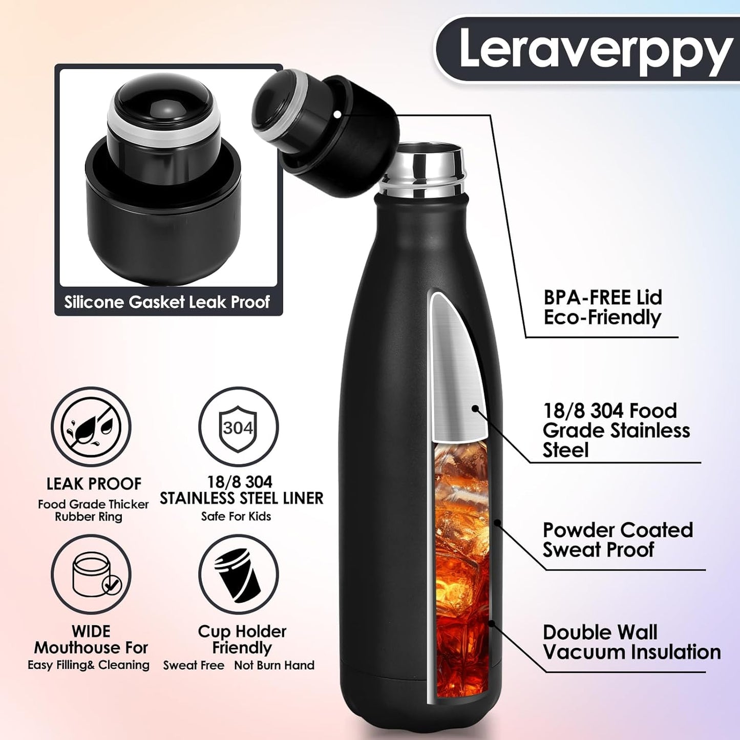 25oz Cola-Bottle Shaped Stainless Steel Leak-proof Water Bottle,Double Wall Vacuum Insulated Metal,Travel Mug For Sports Indoors & Outdoors,BPA-Free Kids Flasks,Assorted(2 Pack)