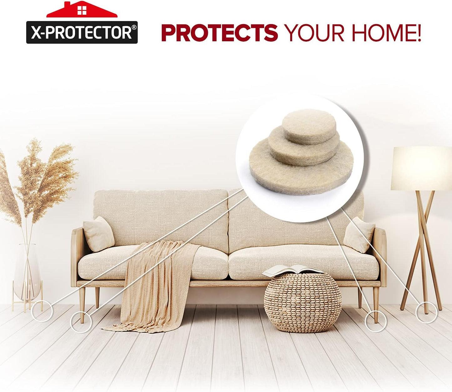 X-Protector 357 pcs Beige Felt Furniture Pads - Huge Quantity of Hardwood Floor Protectors with Many Big Sizes - Protect Any Type of Hard Floor