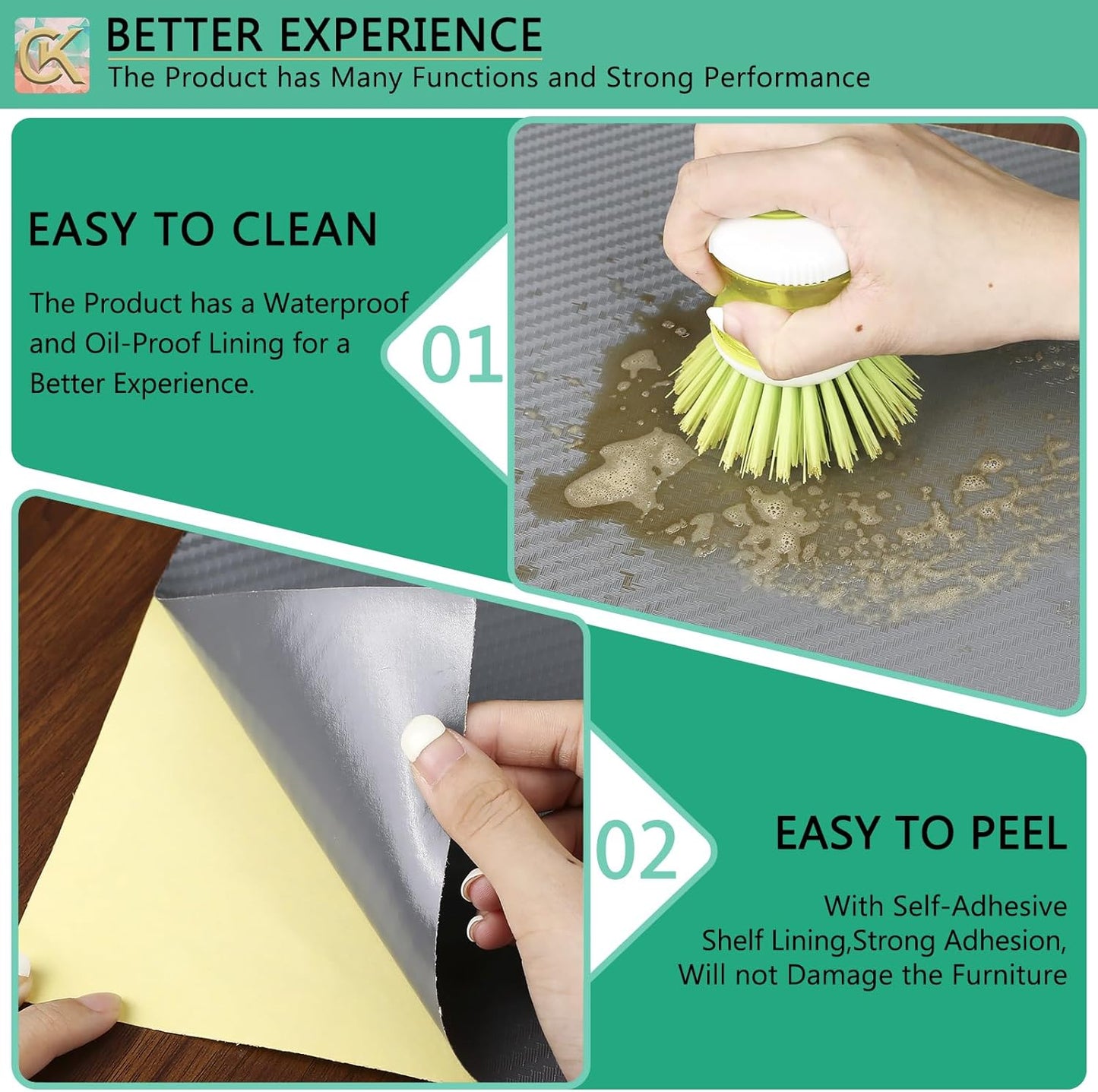 Self-Adhesive Shelf Liner Kitchen Liner, Waterproof Backed Paper Easy Peel and Stick Contact Liner Without Residue for Decor Your Desk Surface, Kitchen Countertops (Silver, 11.8 x 393.7 inches)