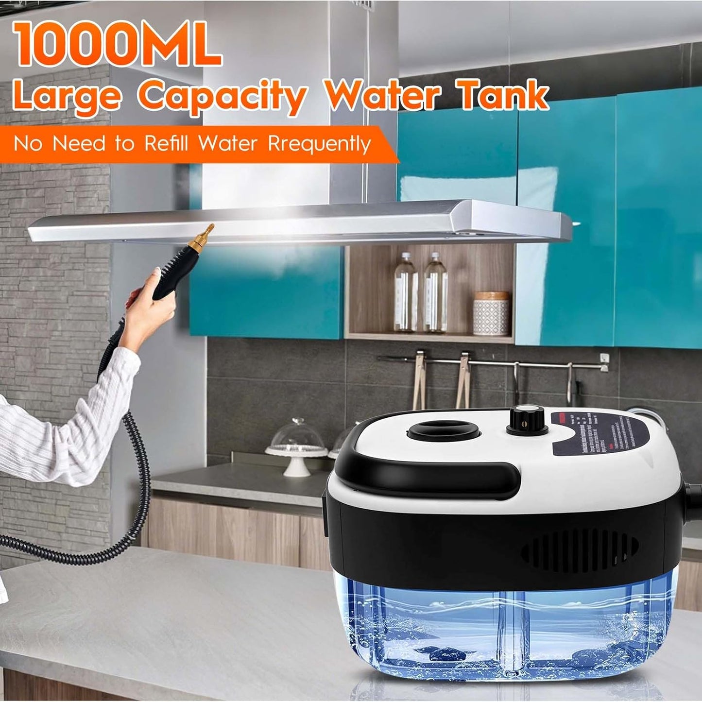 Steam Cleaner, 2500W High Handheld Steam Cleaner, 1L Portable Car Steam Cleaner, 6 High Speeds Pressure Temperature Steam Cleaning Machine with 3 Brush Heads for Kitchen Home Car Cleaning（White）