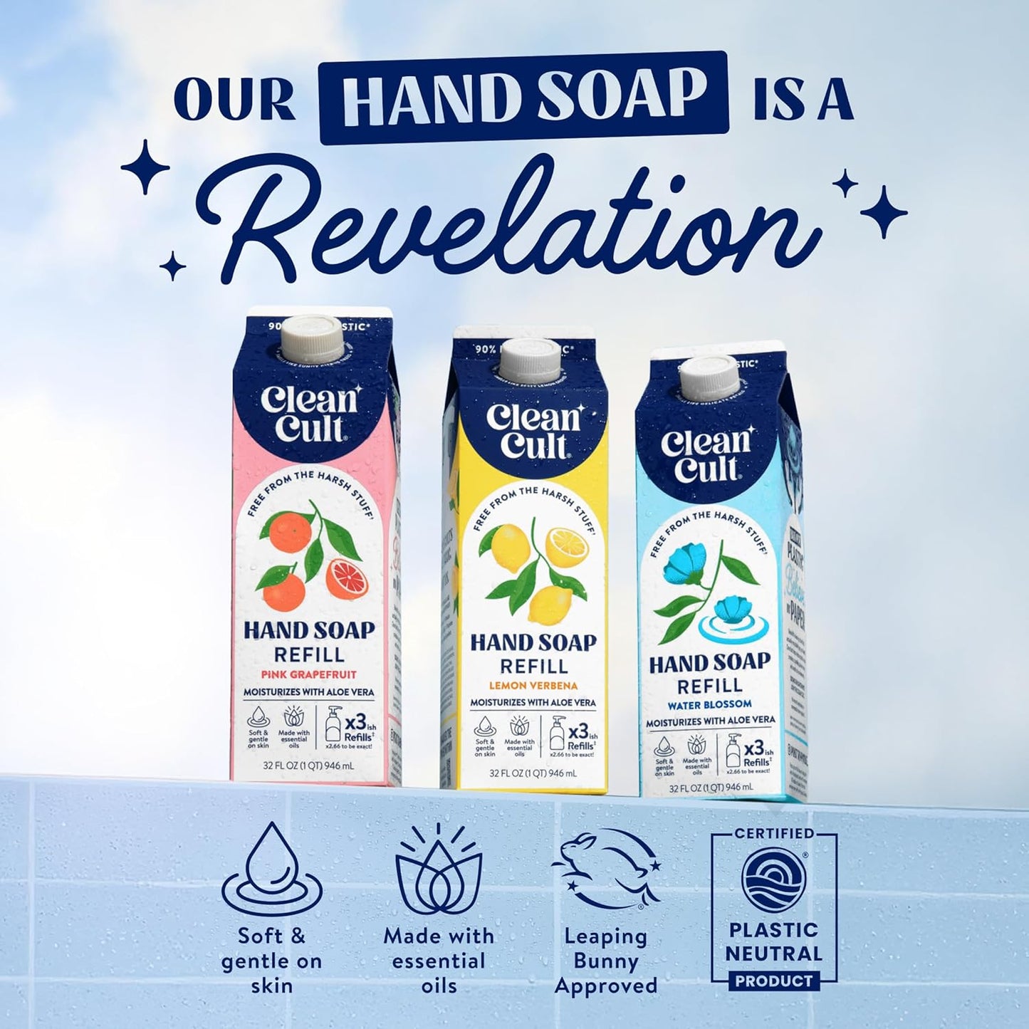 Cleancult Liquid Hand Soap Refill - Lemon Verbena - Moisturizes Dry & Sensitive Skin - Made with Aloe Vera & Essential Oils - Eco Friendly - Paper-Based Packaging - 32 oz/1 Pack