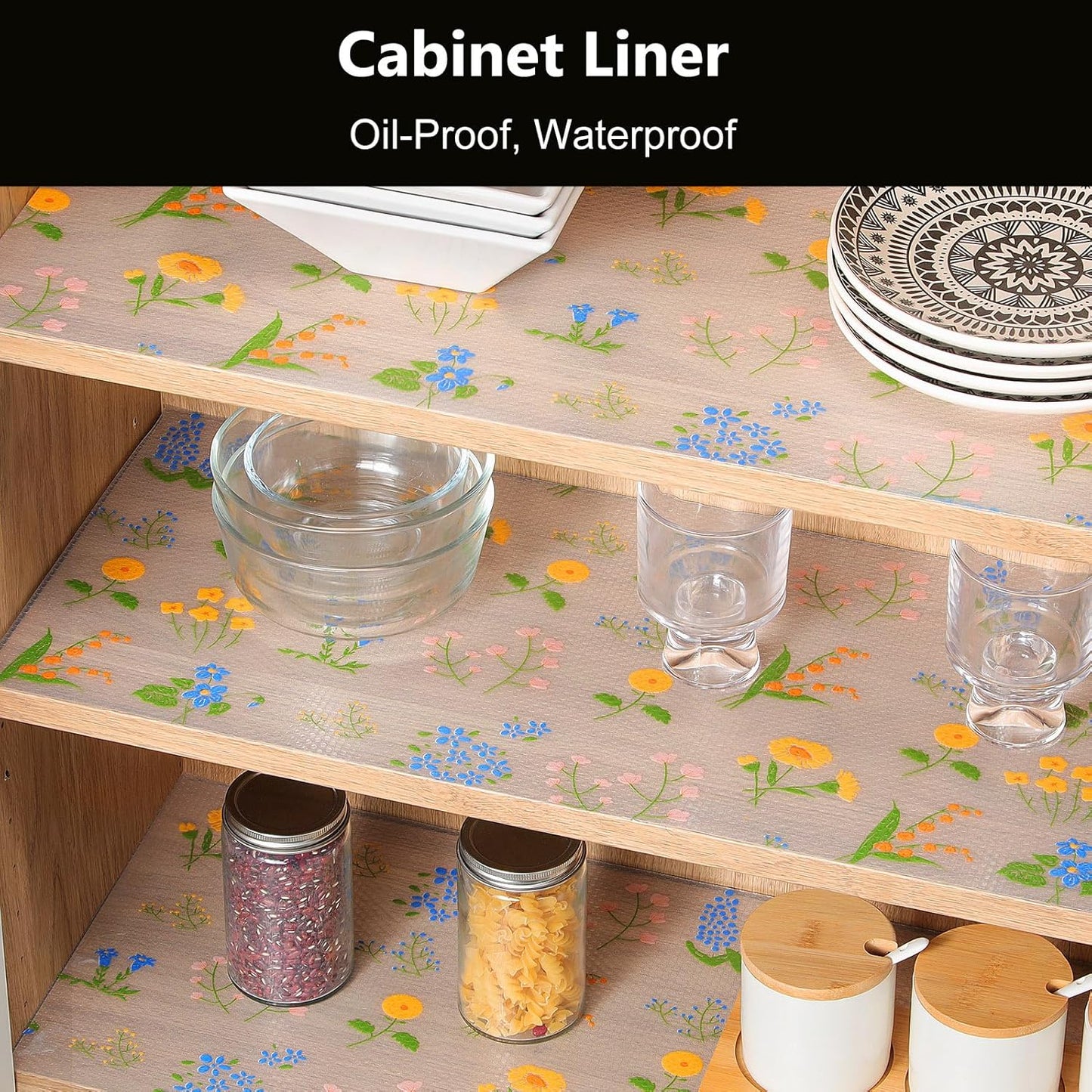 INNOLITES Non-Slip Shelf Liner – Cabinet & Drawer Liner Non-Adhesive – Waterproof Oil-Proof – Durable EVA with Floral for Kitchen Cabinets Refrigerator – BPA-Free, Easy to Cut 17.7" x 78.7"