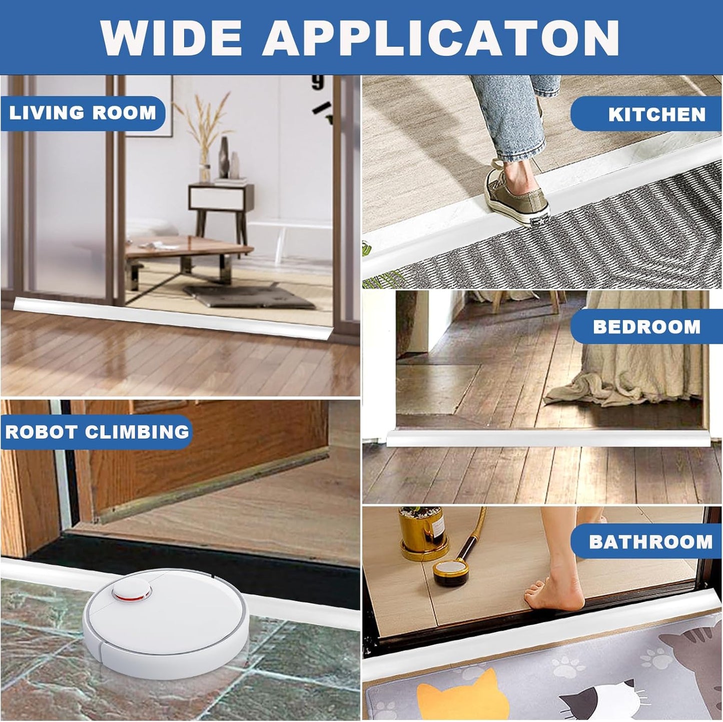 Vinyl Door Threshold Flooring Transition Strip Self Adhesive Carpet Edging Strip for Laminate Doorway Edge Threshold from 1/5" to 2/5" (White, 10 Ft)
