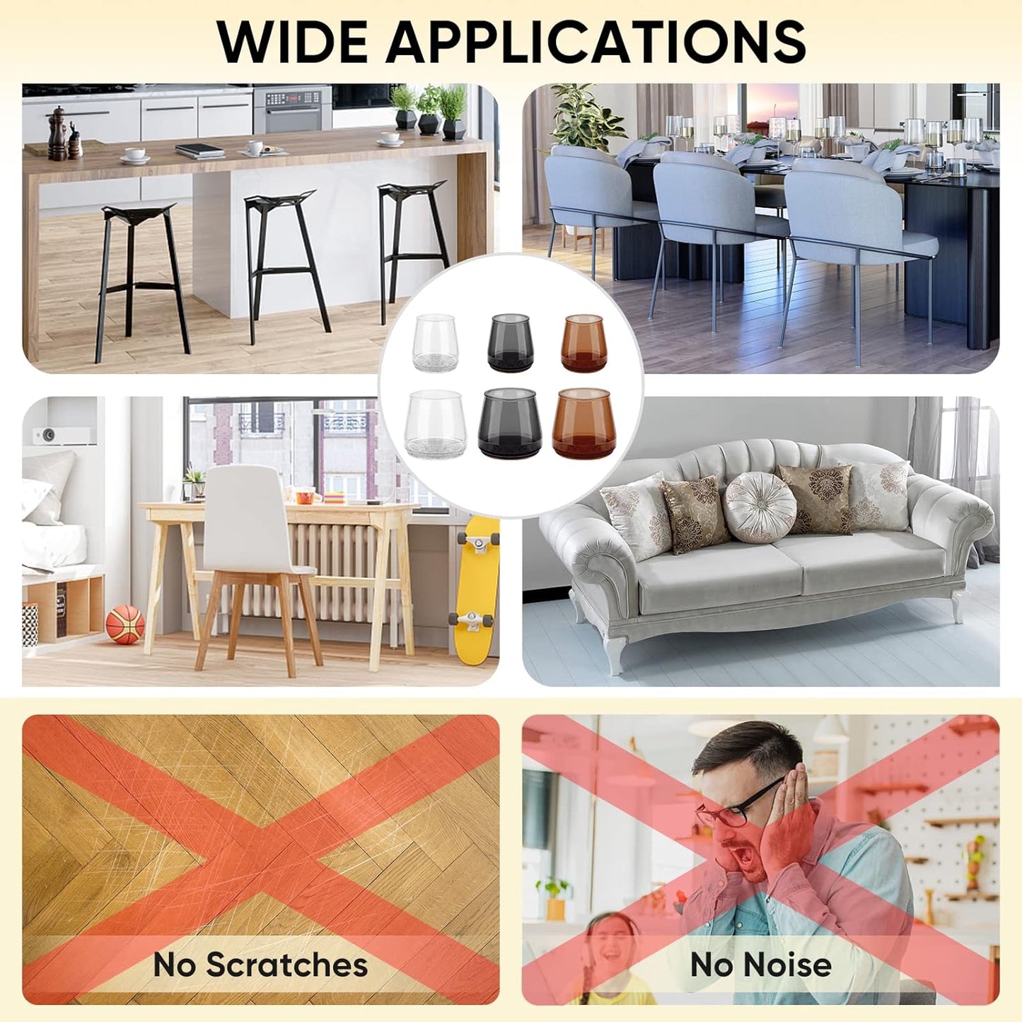 BALEINE 24 Pack Silicone Chair Leg Floor Protectors, Stool Leg Protectors Cap, Non-Slip Chair Leg Caps for Hardwood Floors (Clear & Large, 24 Pack)