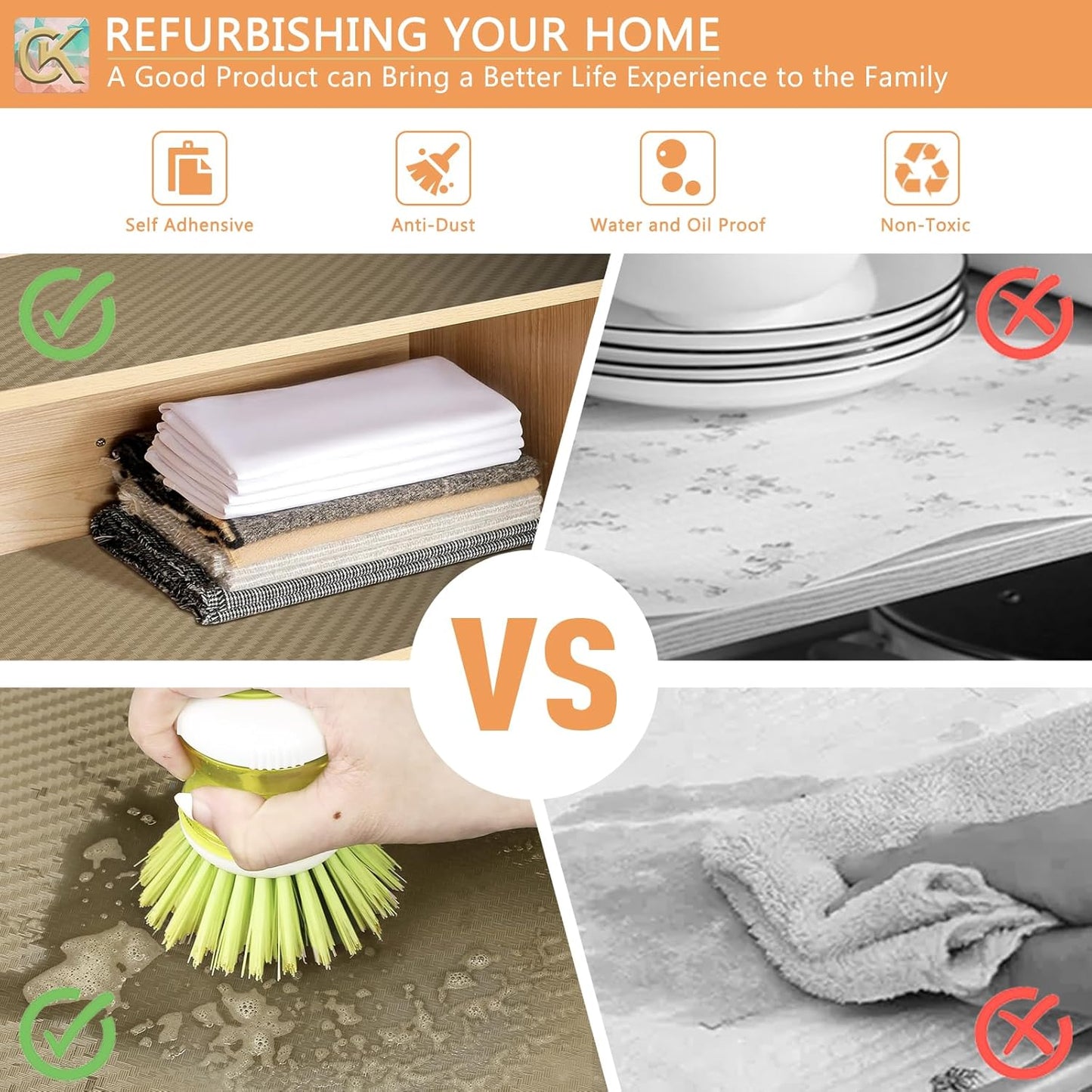 Self-Adhesive Shelf Liner Kitchen Liner, Waterproof Backed Paper Easy Peel and Stick Contact Liner Without Residue for Decor Your Desk Surface, Kitchen Countertops (Dark Khaki, 23.6 x 236.2 inches)