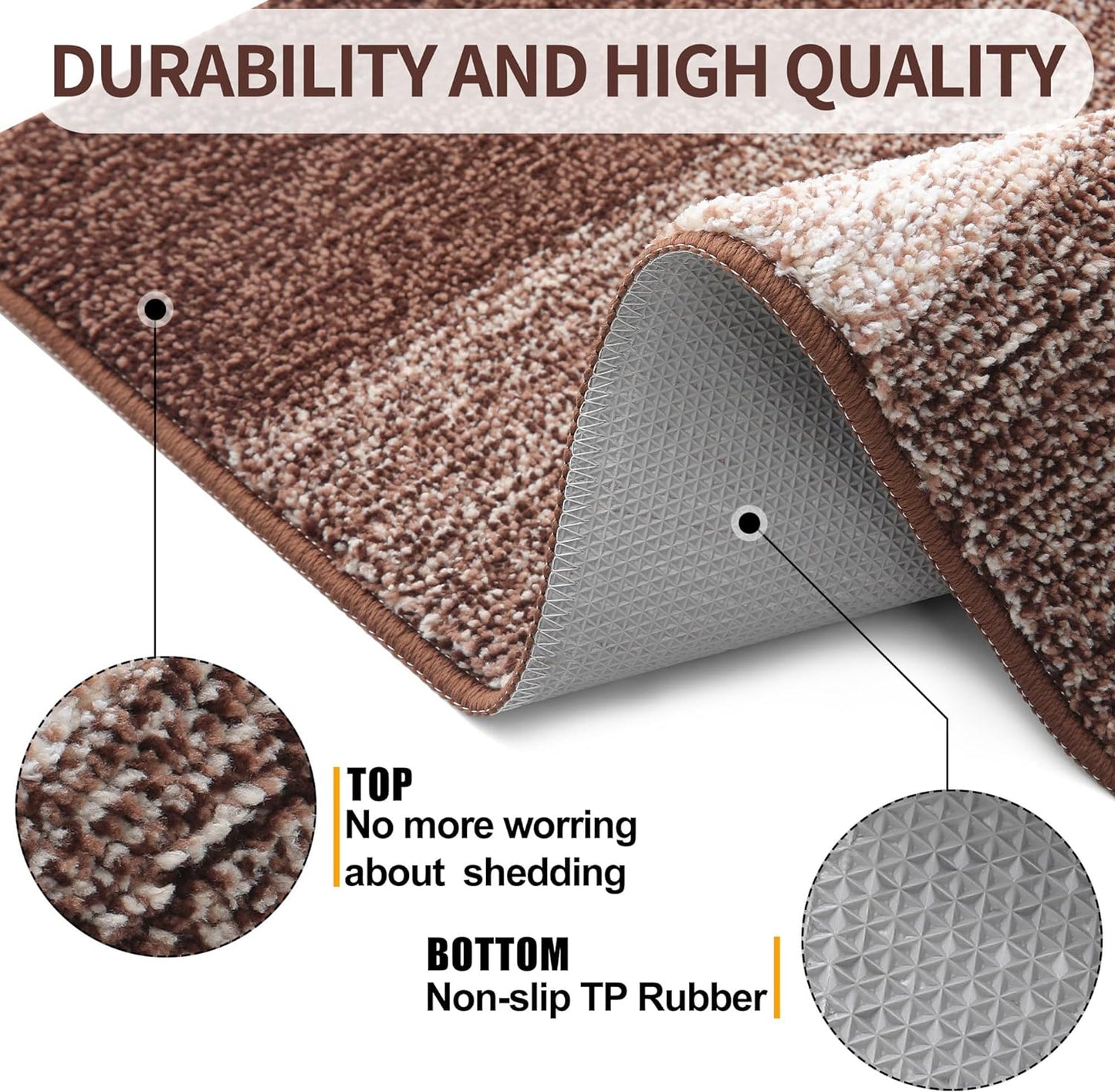 Kitinjoy Indoor Outdoor Door Mat, 40x32 Non-Slip Absorbent Dirt Trapper, Low-Profile Washable Inside Entrance Front Floor Mat, Sturdy Soft Entry Doormats for Entryway, Brown