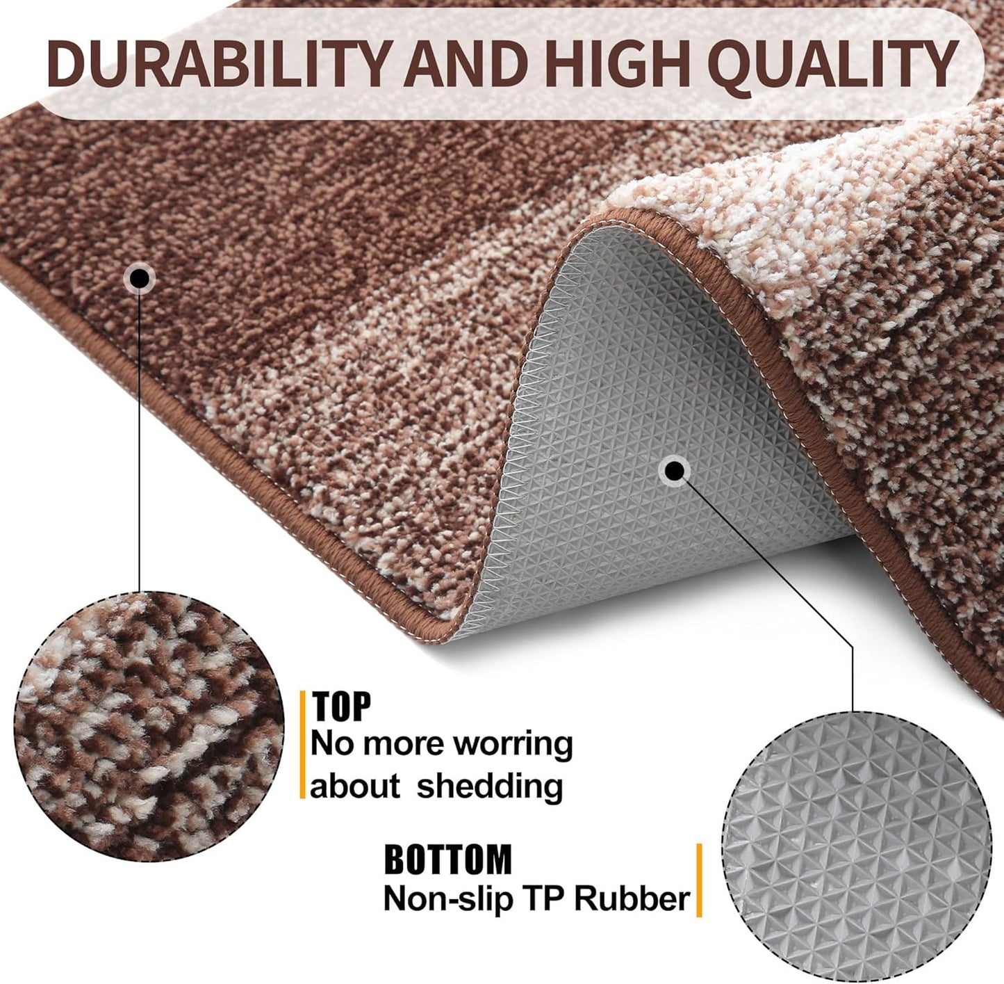 Kitinjoy Indoor Outdoor Door Mat, 47x24 Non-Slip Absorbent Dirt Trapper, Low-Profile Washable Inside Entrance Front Floor Mat, Sturdy Soft Entry Doormats for Entryway, Brown