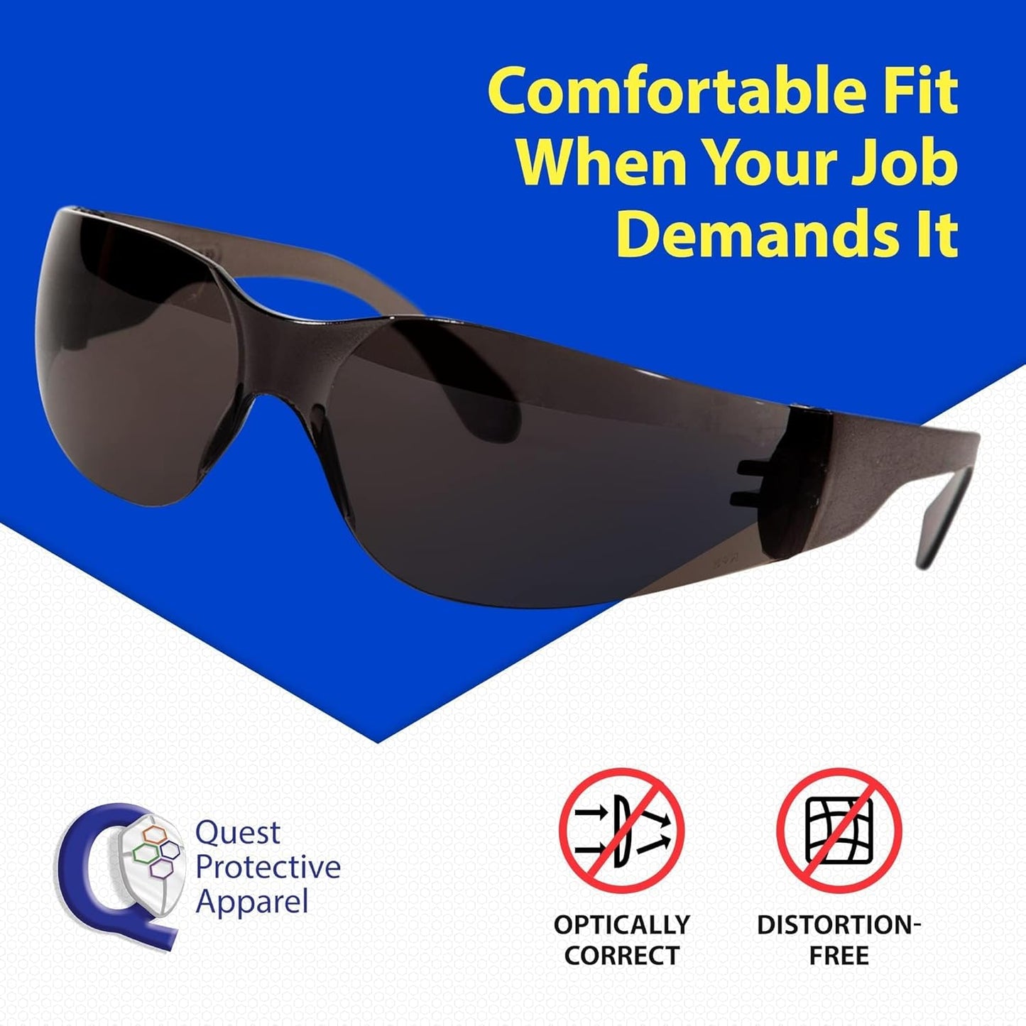 Quest Protective Apparel Safety Glasses for Men and Women - Anti Fog Safety Goggles for Shooting, Lab, or Construction – Polycarbonate Eye Protection [Smoke & Pack of 3]