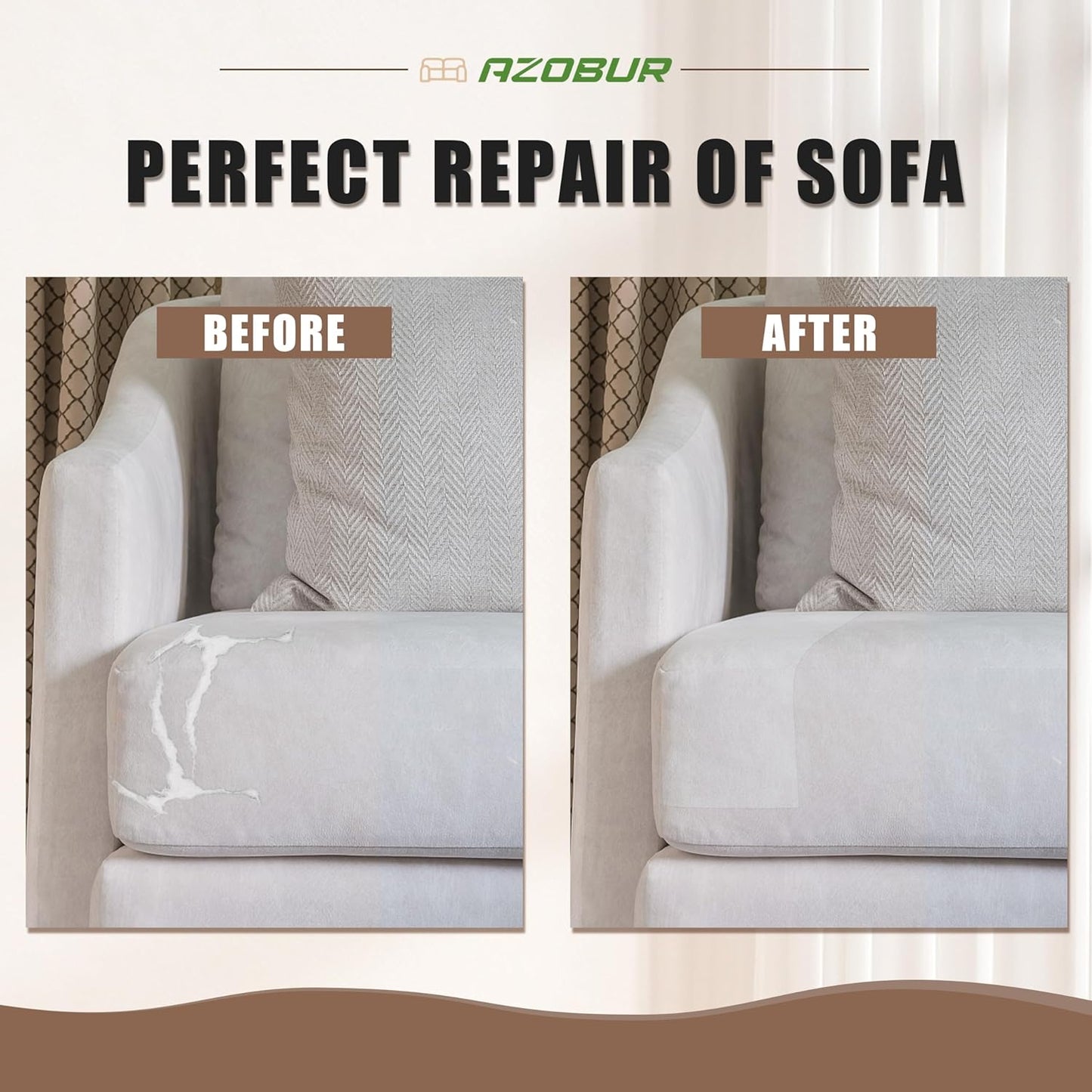 Azobur Fabric Couch Repair Patch 8.3 x 11 inches,Self-Adhesive Fabric Repair Patch for Furniture,Handbag,Sofa,Car Seats-(Dark Brown)