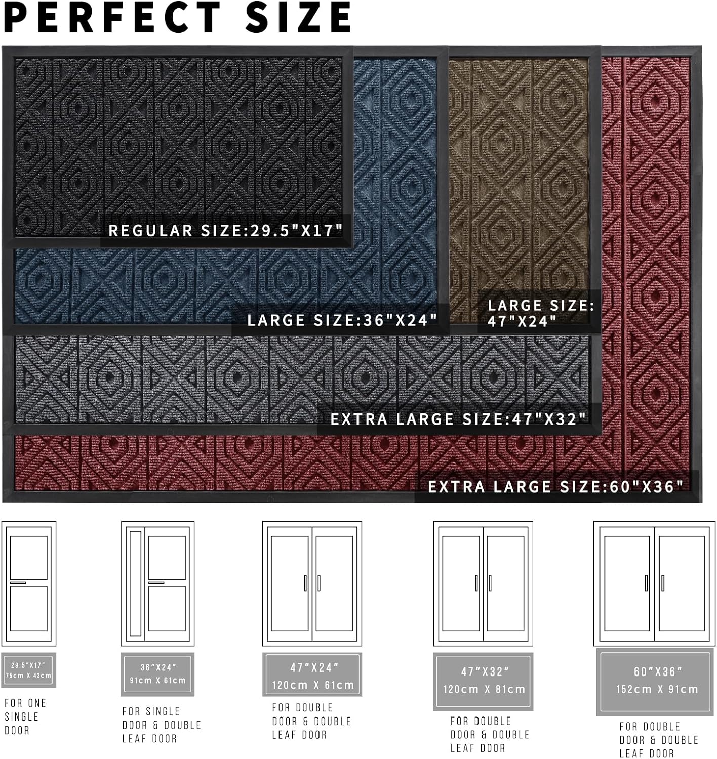 Yimobra Modern Grey 60 x 36 Inch Waterproof Doormat, Non Slip, Stain & Fade Resistant, Indoor/Outdoor, Welcome Mat