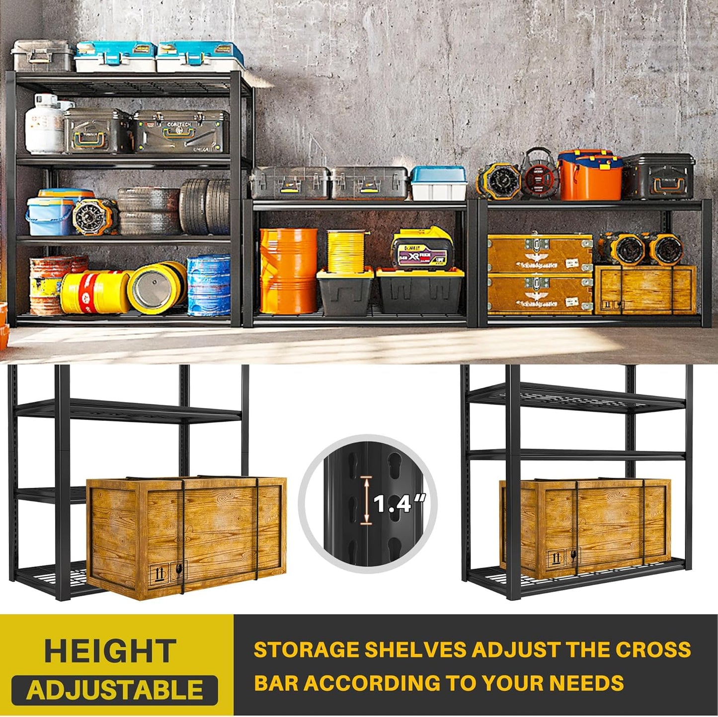 REIBII 40" W Garage Shelving 2240 LBS Storage Shelves Adjustable Metal Shelving Heavy Duty 4 Tier Metal Shelves for Garage Kitchen Pantry Warehouse Basement 40" W × 19.5" D × 59.5" H, 2 Pack