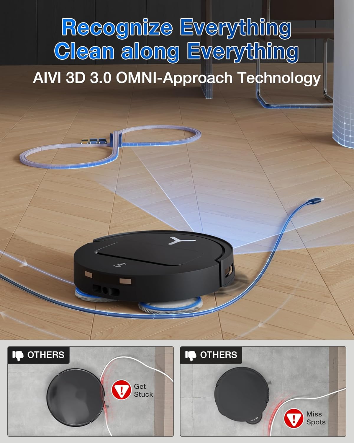 ECOVACS DEEBOT T50 PRO Omni Robot Vacuum and Mop, 3.19” Ultra-Slim, 15,000Pa Suction, ZeroTangle 2.0, TruEdge 2.0, AIVI 3D Obstacle Avoidance, Auto Mop Wash & Dry, Self-Emptying, Ideal for Pet Hair