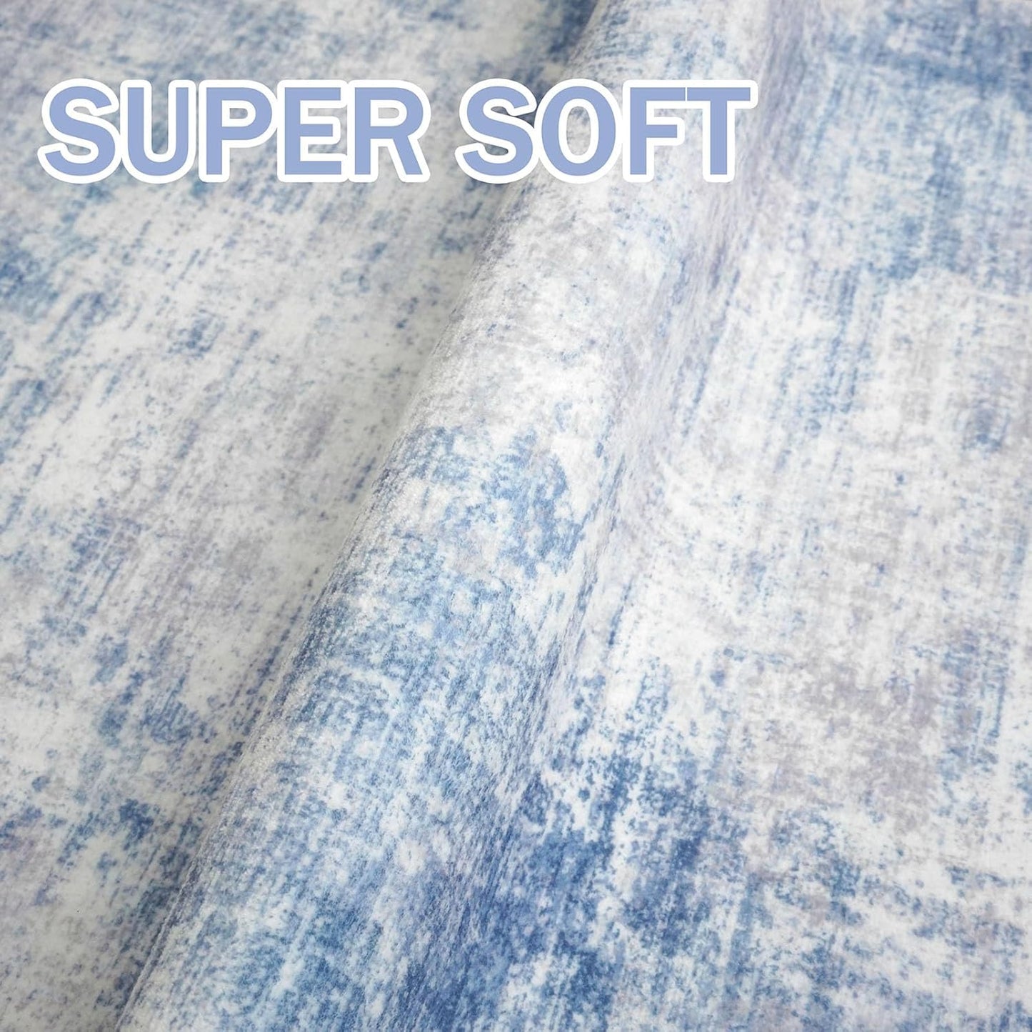 IOHOUZE Abstract Runner Rug 2x6 Ft Washable Runners for Hallways, Non Slip Kitchen Runner Printed Faux Wool Entryway Runner Indoor, Modern Abstract Floor Carpet for Hall Bedroom, Light Blue White