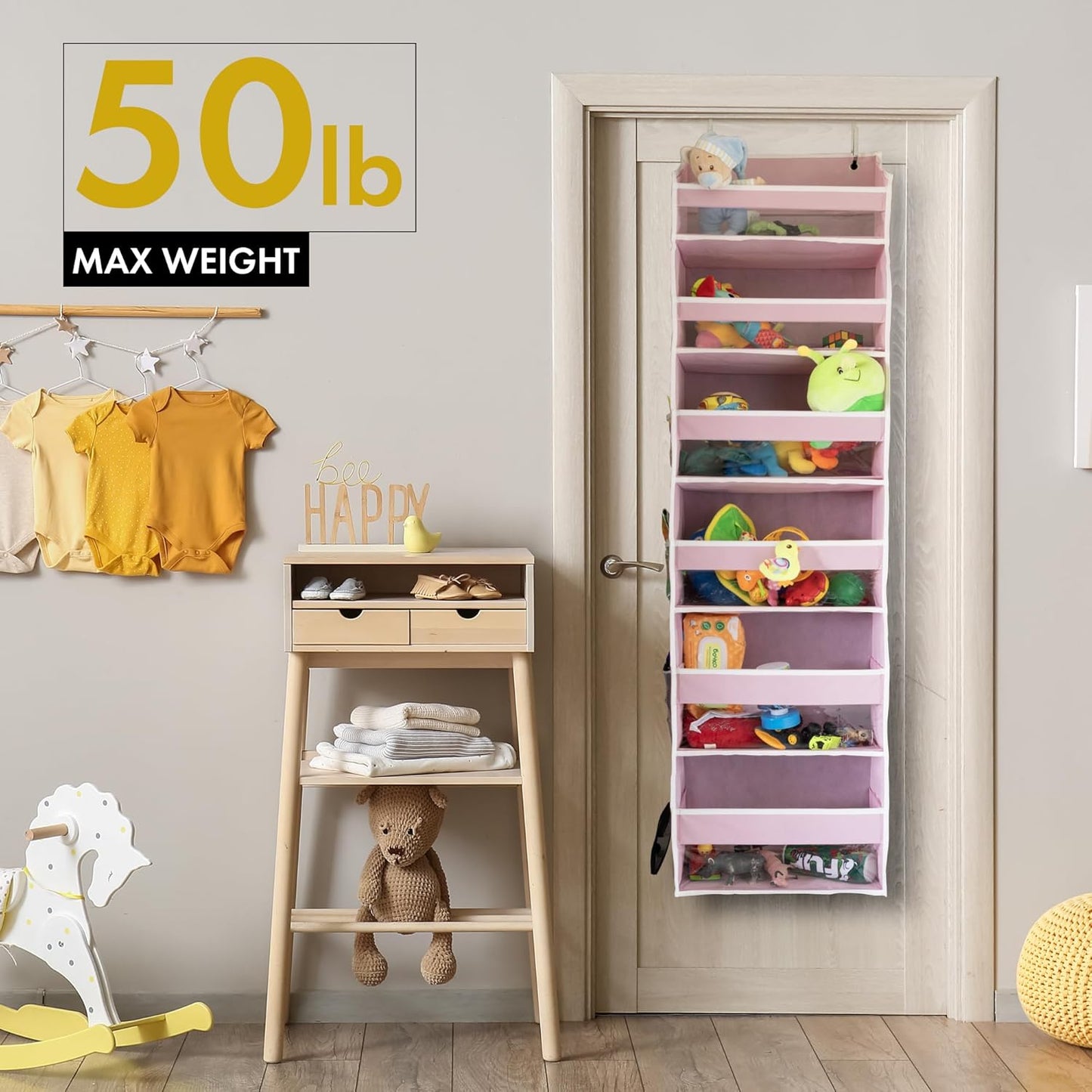 HOMELUX THEORY 2 PC Heavy Duty Over the Door Organizer 55x14x6.7, 6 Large Front & 12 Side Pockets, Hanging Storage Closet Door Organizer for Bedroom, Bathroom and Baby Nursery Storage (Light Gray)