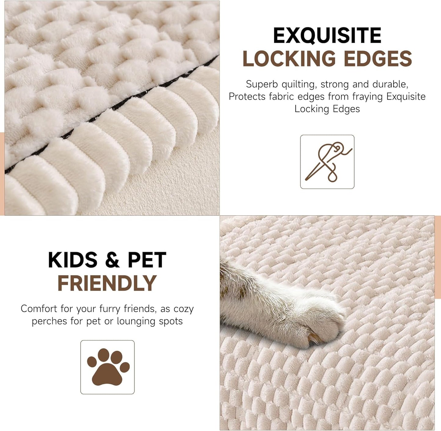 OTOB Couch Cover for Dogs Washable All Seasons, Non Slip Fuzzy Pet Couch Covers Sofa Slipcovers Cushion Mat, Plush Soft Cozy Kids Pet Friendly Furniture Protector (Cream, 23.6" x 47.2")