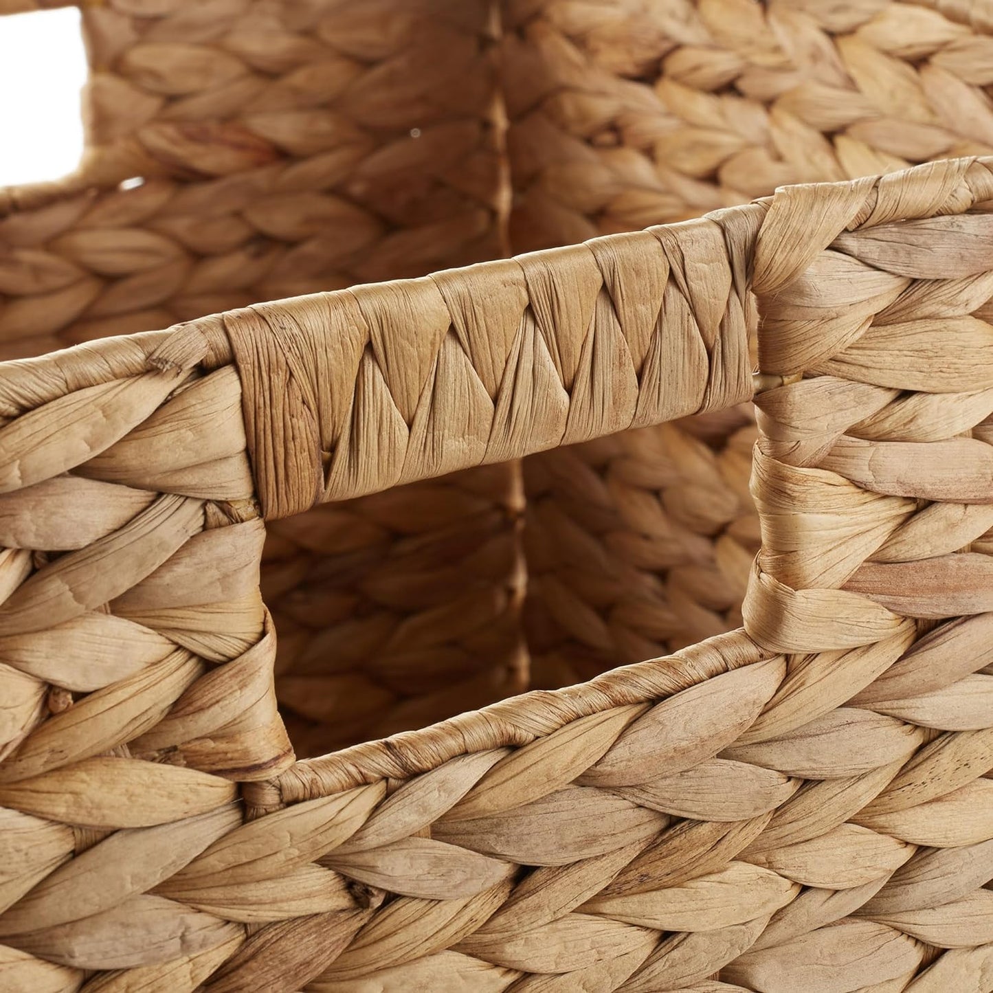 Casafield 10.5" x 10.5" Water Hyacinth Storage Baskets, Natural - Set of 2 Collapsible Cube Organizers, Woven Bins for Bathroom, Bedroom, Laundry, Pantry, Shelves
