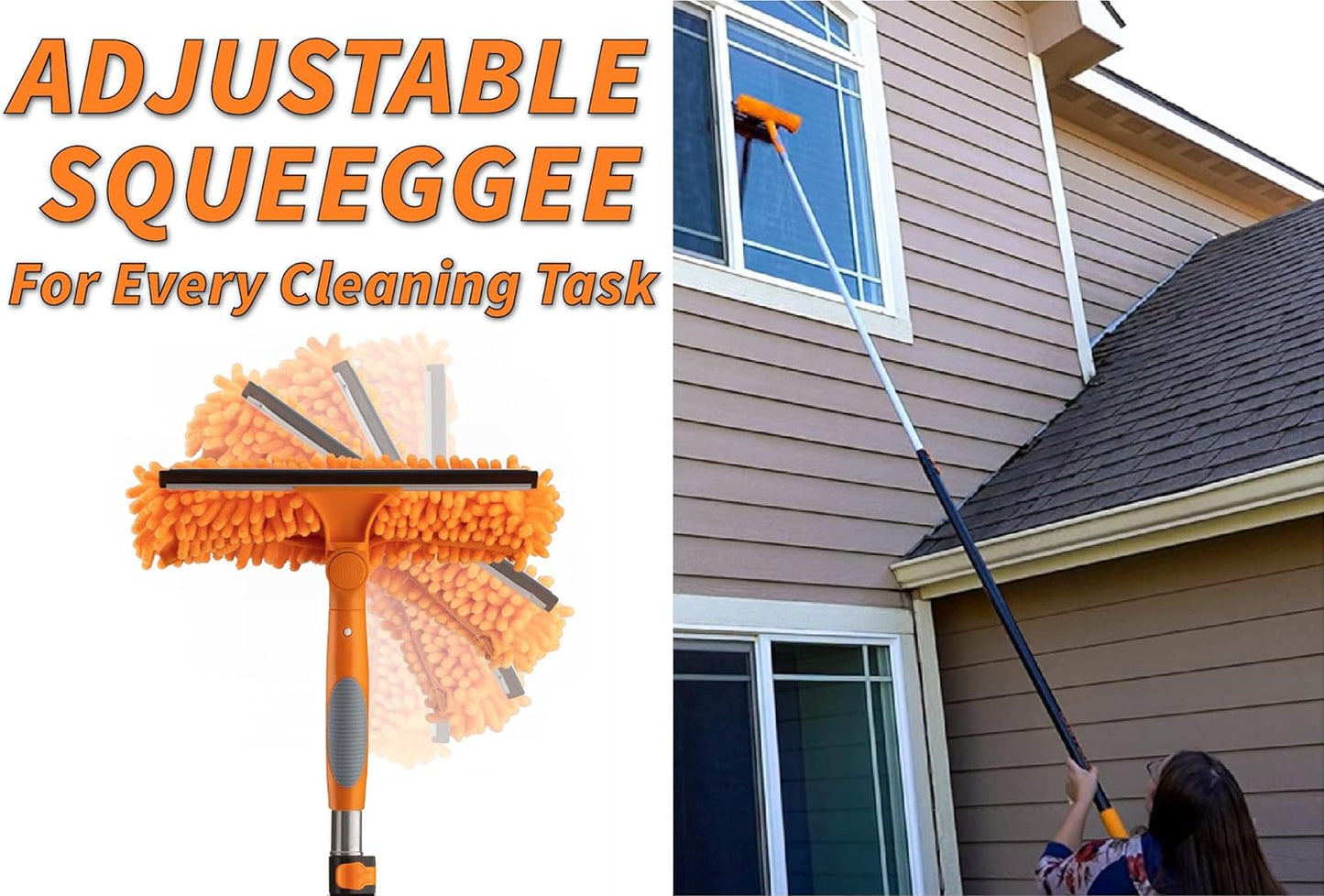 5-18 ft Window Washing Kit (24+ Foot Reach) // Window Cleaning Tool & Window Washer Squeegee with Telescopic Extension Pole // Best Indoor Outdoor Equipment
