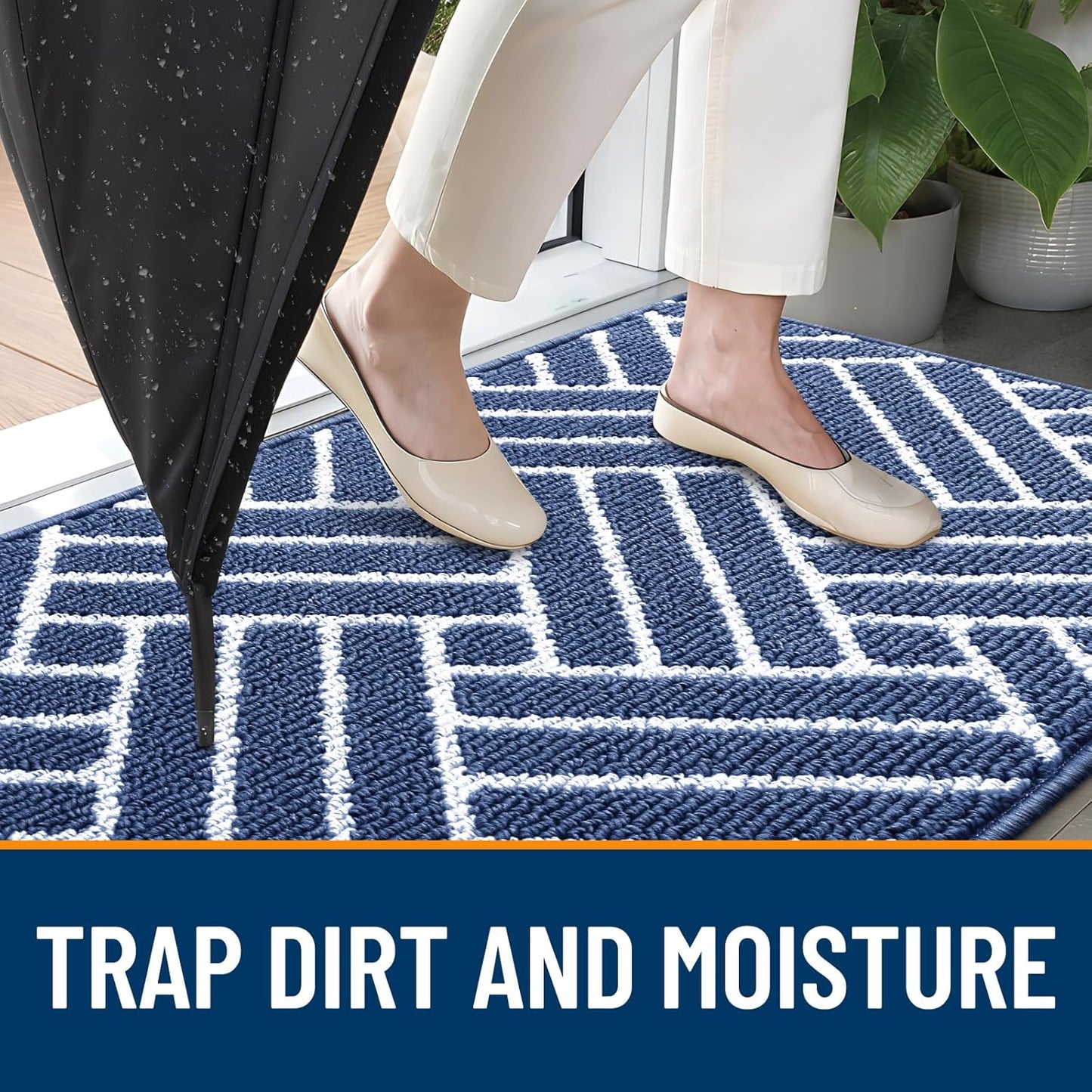OLANLY Indoor Door Mat, 40x32 Inch, Dirt Resistant and Absorbent, Non-Slip Rubber Backing Floor Mats, Easy Clean Low-Profile Doormat for Entryway, Front Door, and Inside Entrance, Navy