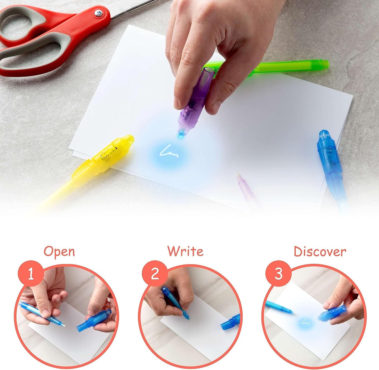 Personalized Invisible Disappearing Ink Pen Marker Pack, Custom Secret Spy Message Writer with UV Light, Fun for Kids Party Favors Gifts and Stock Stuffers, 24 Pack, Black