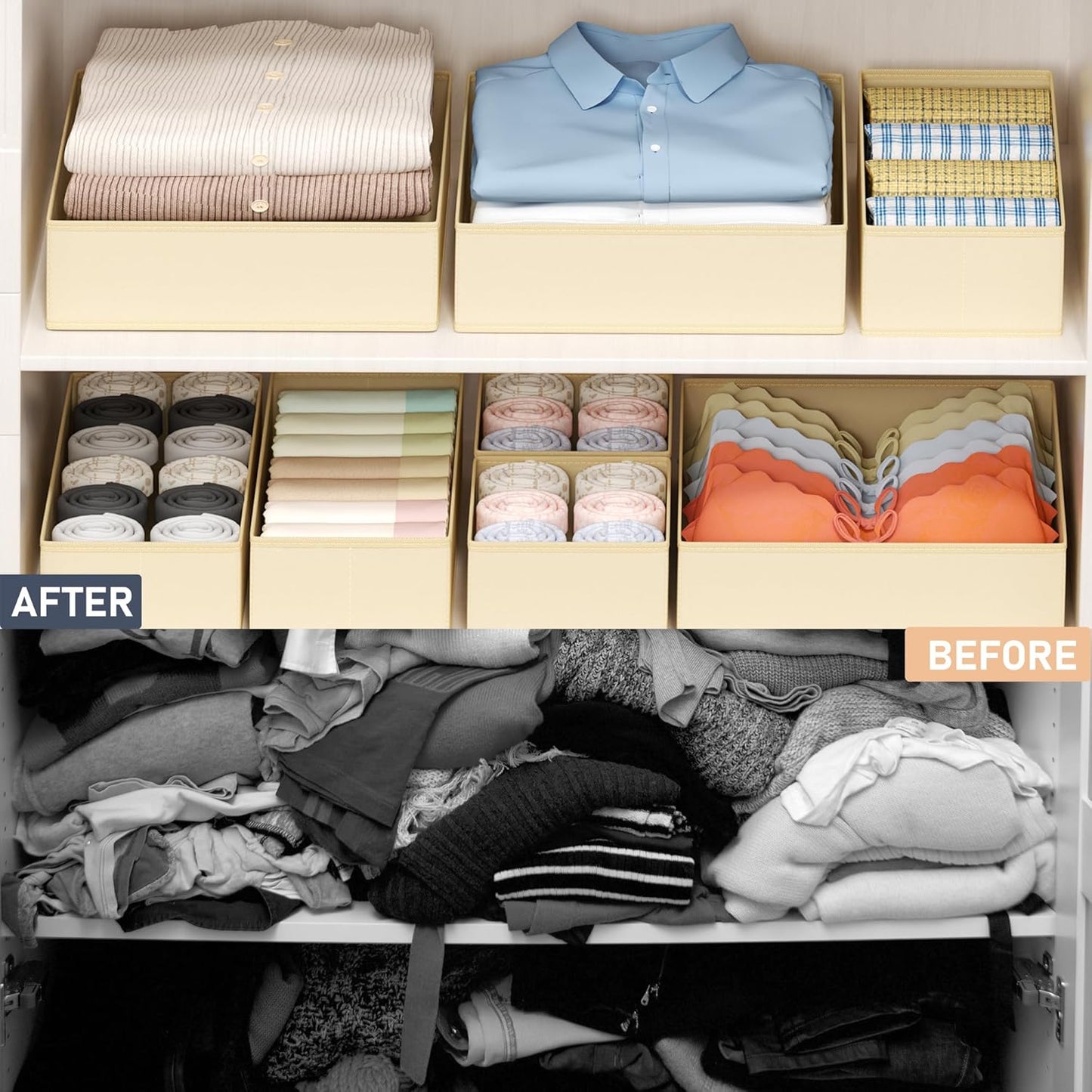 DIMJ Drawer Organizer Clothes - 18 Pack Baby Dresser Organizer for Nursery, Foldable Drawer Organizer Bins for Closet Bedroom Organization, Fabric Clothes Storage Dividers for Underwears, Socks, Bras