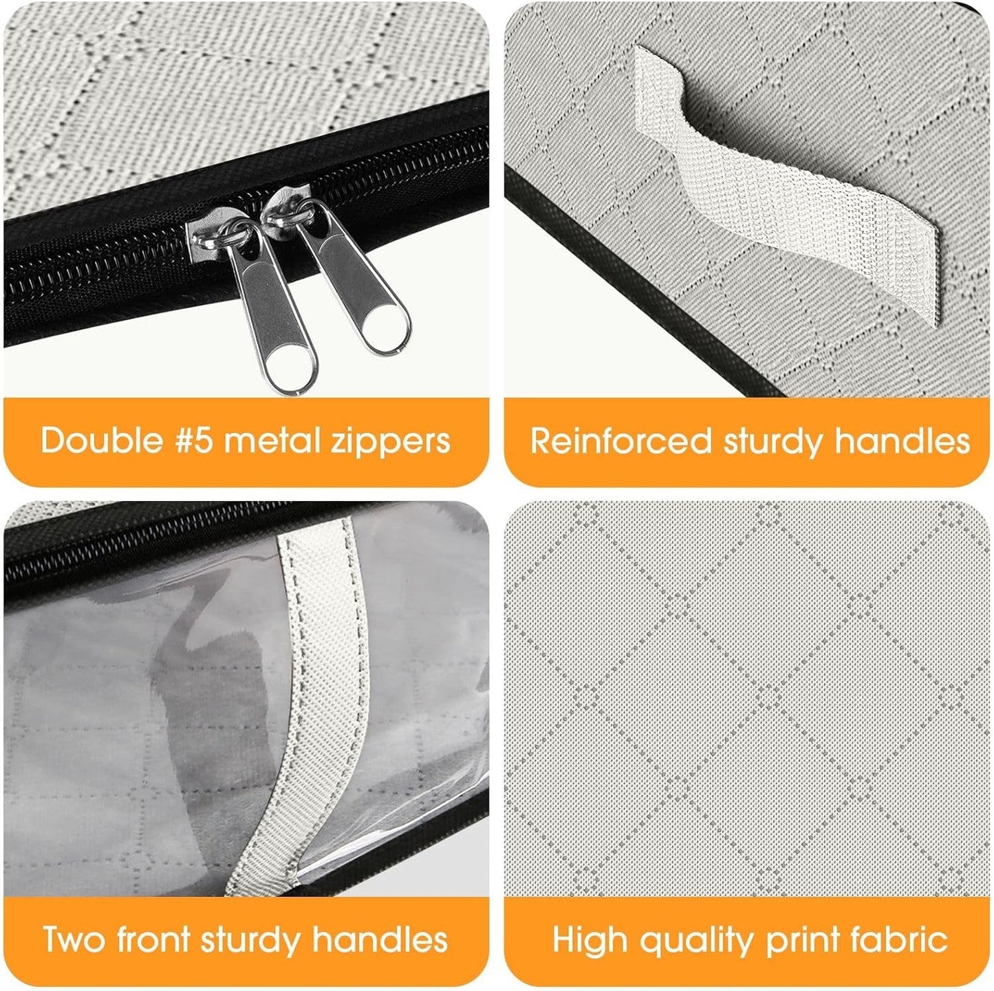 StorageRight Under Bed Storage Bins, 8-Pack 40L Foldable Fabric Storage Bags with Transparent Window, Breathable Organizer for Clothes/Blanket/Comforter/Quilt, White