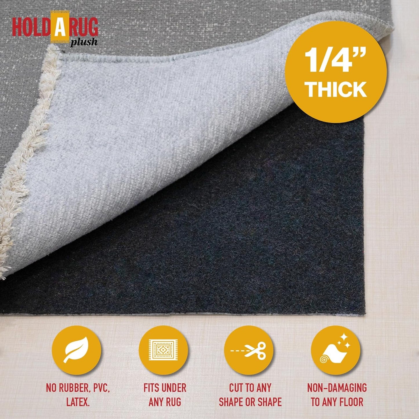 Hold-a-Rug Plush 5' x 8' Nonskid, Nonslip Rug Pad, Reversible Gripper, ¼ Thick, Safe for All Floors and Carpet, Keep Area Rugs Secure
