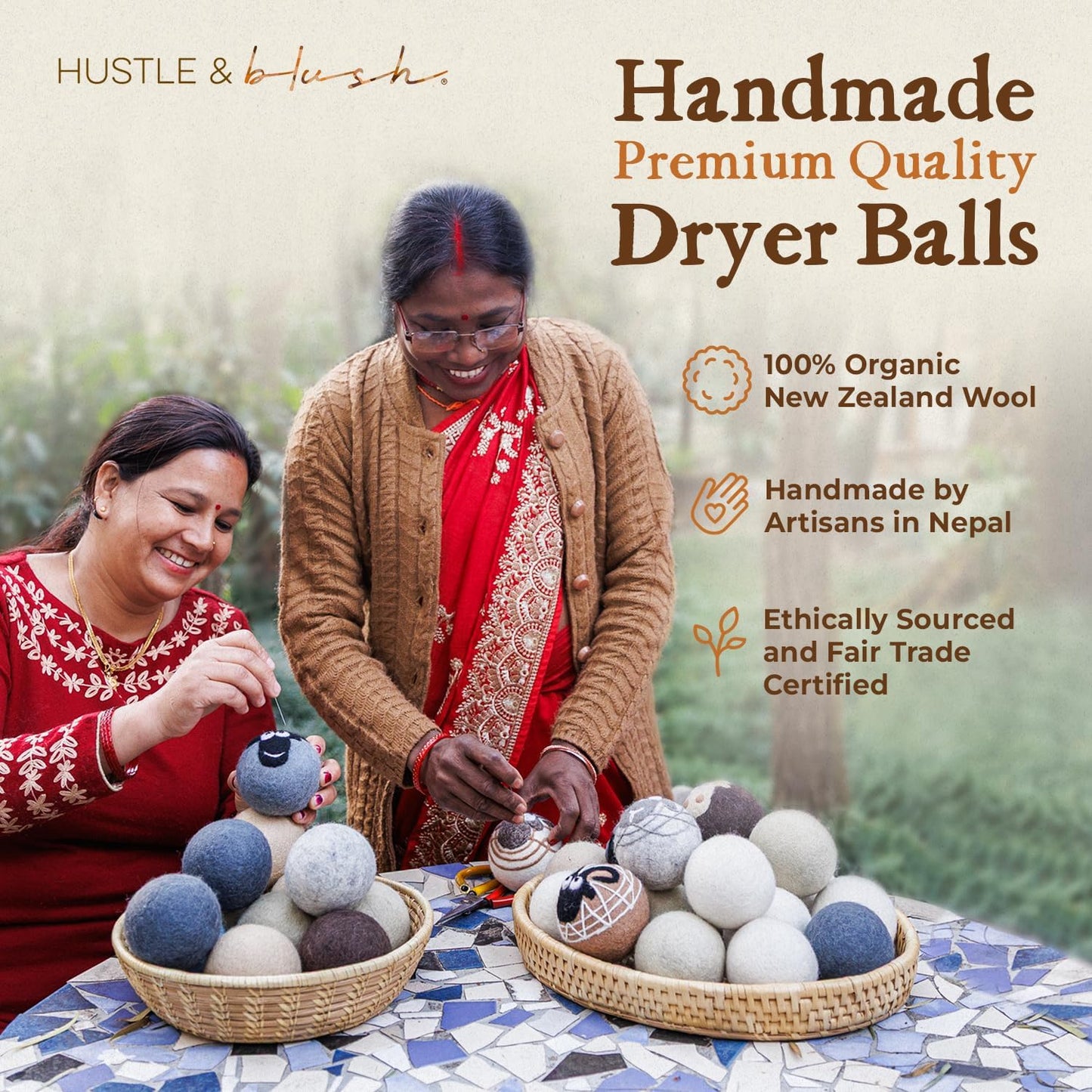 Fluff Ewes Wool Dryer Balls 6 Pack Premium New Zealand Wool Laundry Balls for Dryer, No Static Dryer Balls Laundry Reusable, XL Wool Dryer Balls Cute, Baby Dryer Balls for Dryers - Fluff Fest