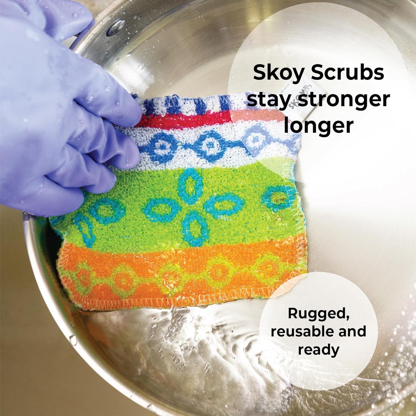 Skoy Scrub, 1-Piece Reusable, Non-Scratching Dish Scrubber for Kitchen and Household Cleaning, Planet-Friendly, Dishwasher Safe Soft Scrub, Monochromatic Colors