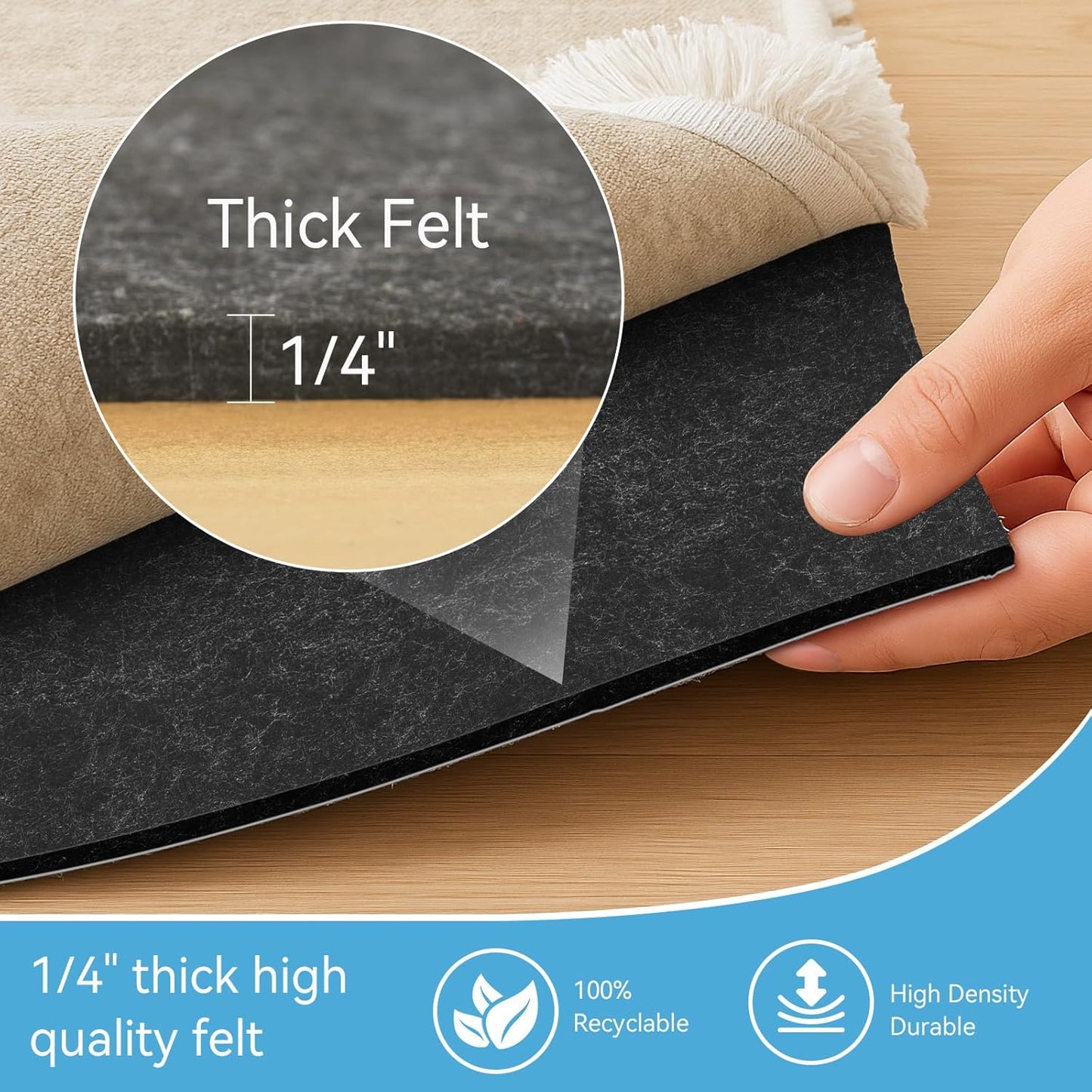 Warmstar 4x6 FT Non Slip Rug Pad,100% Waterproof Felt Rug Pad for Hardwood Floors,1/4” Thick Soft Carpet Pad with Natural Rubber Backing, Secure Grip & Floor Protection