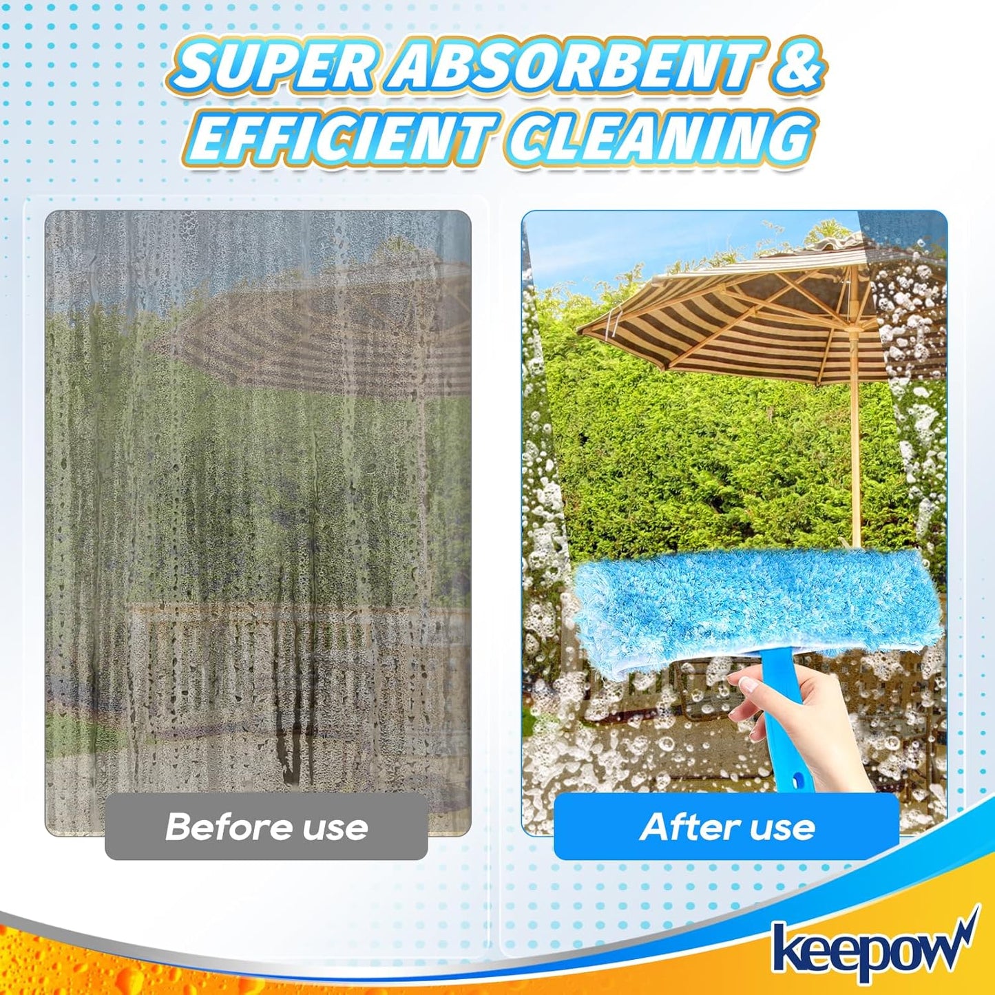 KEEPOW 10" Microfiber Window Scrubber Refill Replacement Compatible with MR.SIGA Professional Window Cleaning, Reusable Squeegee Cloth Sleeve (4 Pack)