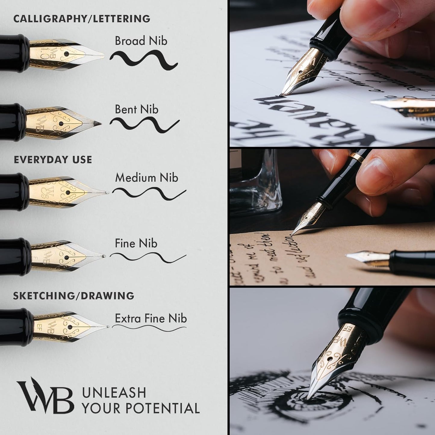 Wordsworth & Black Fountain Pen Set, Medium Nib, 24 Ink Cartridges and Ink Refill Converter, Gift Case, Journaling, Calligraphy, Smooth Writing Pens [Sky Blue, Gold Finish], Perfect for Men and Women