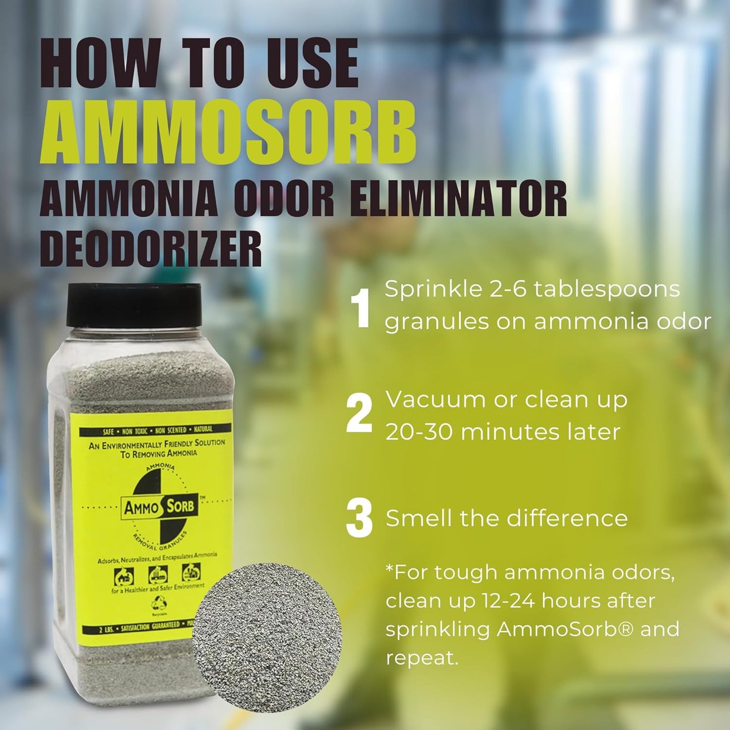 – Natural Ammonia Odor Elimination Deodorizer Granules: 2 lb. – Powerful Odor Eliminator for Strong Odor – Works as Cat Litter Deodorizer, Carpet Deodorizer, and Room Deodorizers for Home