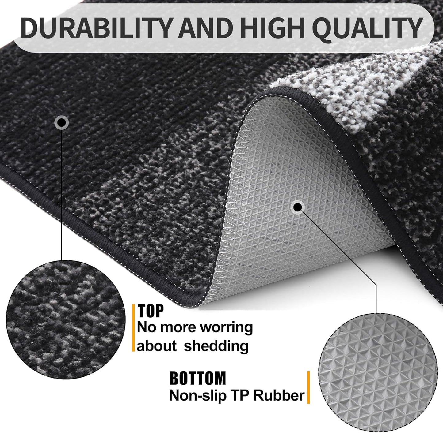 Kitinjoy Indoor Outdoor Door Mat, 47x20 Non-Slip Absorbent Dirt Trapper, Low-Profile Washable Inside Entrance Front Floor Mat, Sturdy Soft Entry Doormats for Entryway, Black