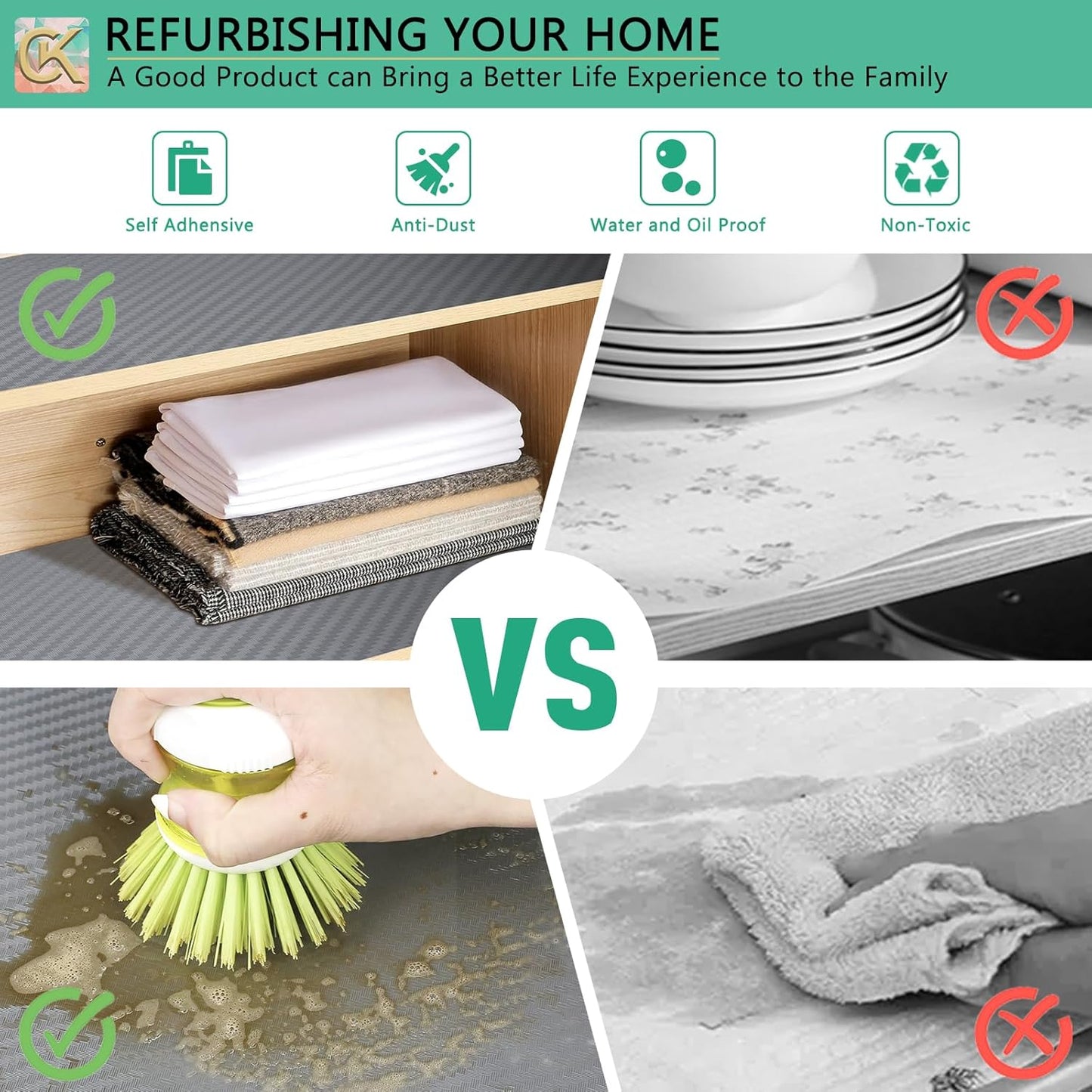Self-Adhesive Shelf Liner Kitchen Liner, Waterproof Backed Paper Easy Peel and Stick Contact Liner Without Residue for Decor Your Desk Surface, Kitchen Countertops (Silver, 17.5 x 393.7 inches)