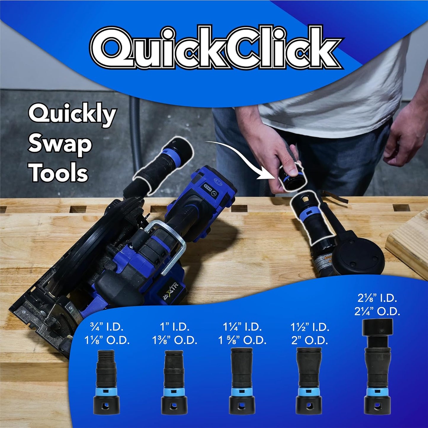 Cen-Tec Systems 94698 Quick Click 10 Ft. Hose for Home and Shop Vacuums with Expanded Multi-Brand Power Tool Adapter Set for Dust Collection
