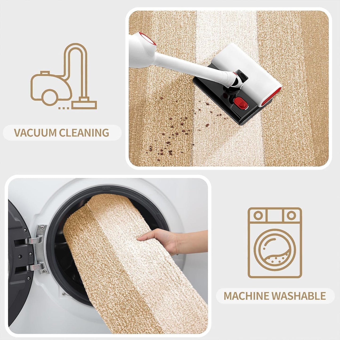 Kitinjoy Indoor Outdoor Door Mat, 47x24 Non-Slip Absorbent Dirt Trapper, Low-Profile Washable Inside Entrance Front Floor Mat, Sturdy Soft Entry Doormats for Entryway, Beige