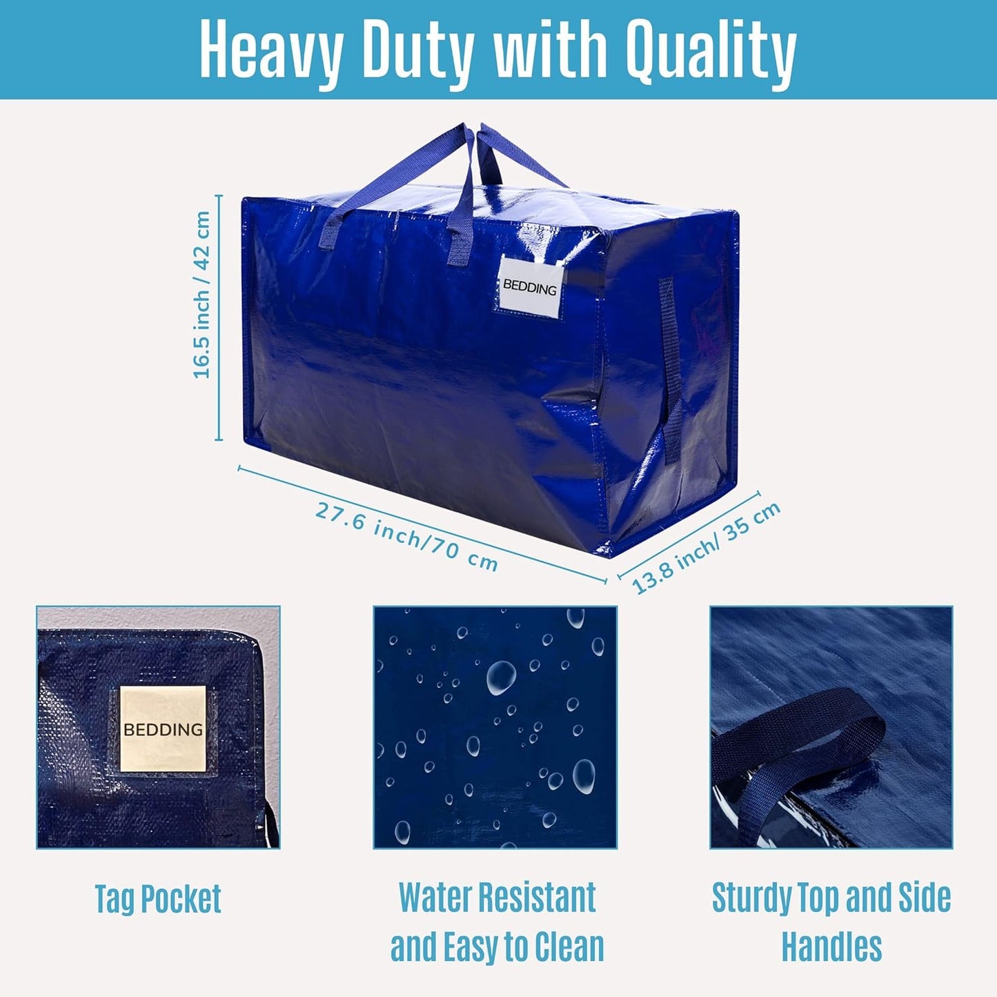VENO 2 Pack Moving and Storage Bags, Heavy Duty, Alternative to Moving Boxes, Large Packing Totes Supplies for College Dorm Room with Zipper for Clothes, Wide Open Design (Blue, 2 Pack)