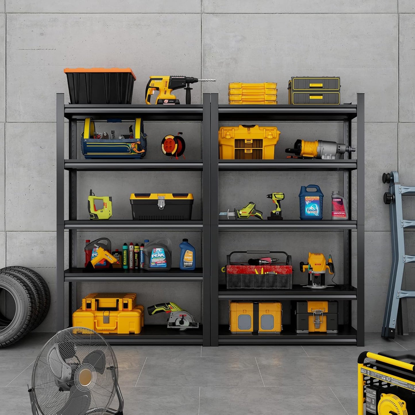 78" H Garage Shelving, Metal Storage Shelves, 3000LBS Heavy Duty Shelving, Adjustable 5 Tier Storage Rack, Industrial Utility Shelf for Garage, Warehouse, Kitchen,18" D×47.5" W×78" H, Black