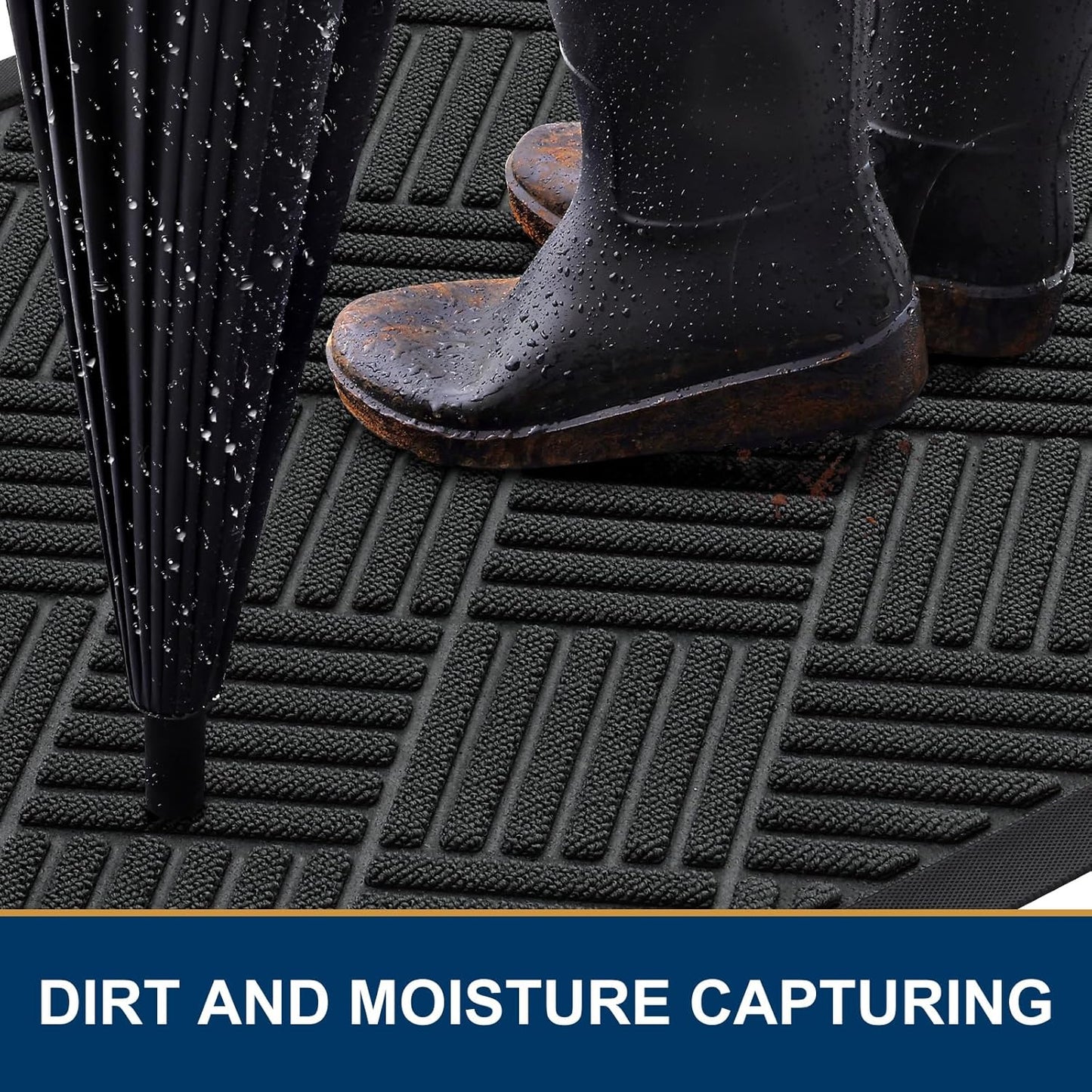 Smiry Front Door Mat Outside Entrance, Heavy Duty Outdoor Indoor Natural Rubber Doormat, Non Slip, Trap Dirt and Moisture, Easy Clean, Low Profile Patio Porch Entryway Mat, 71x23, Black