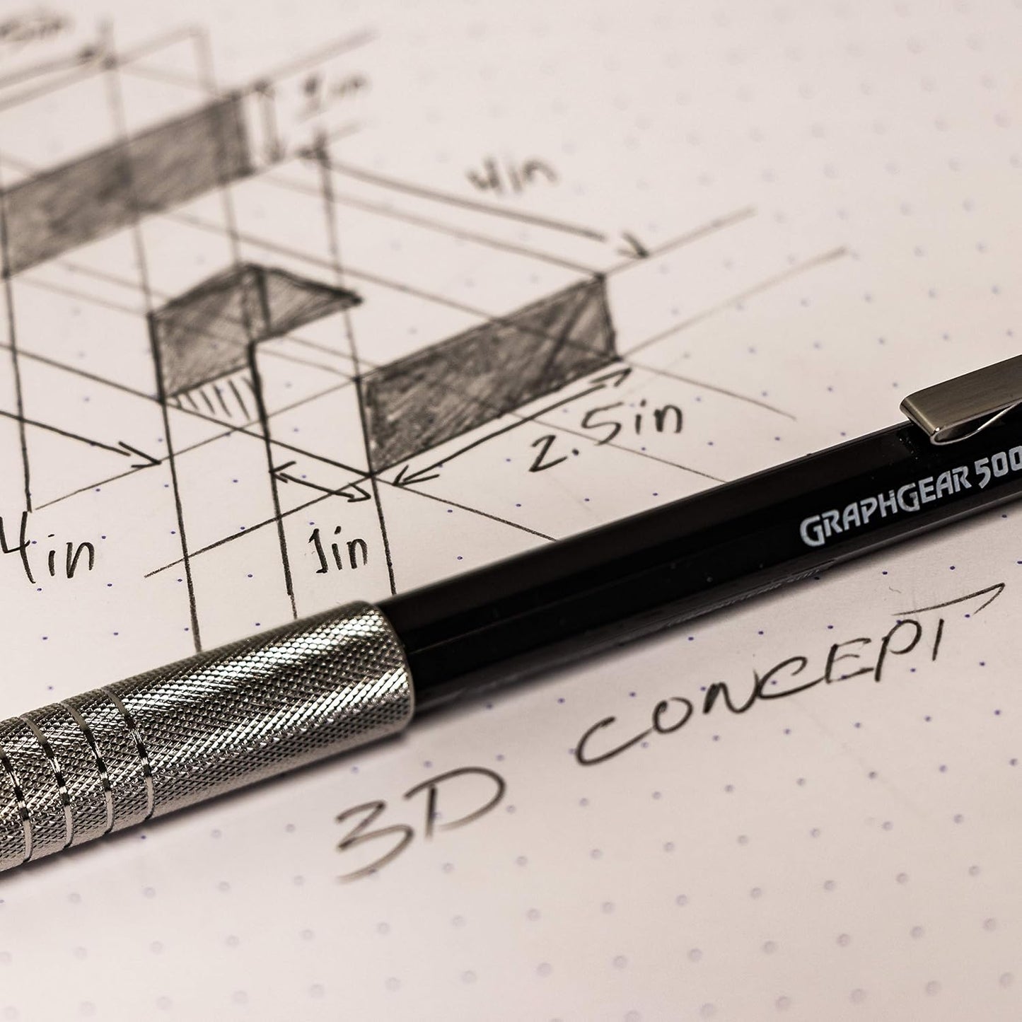Pentel GraphGear 500 Mechanical Drafting Pencil, (0.5mm), Fine Line, Black Barrel, Pack of 4 (PG525BP4A)